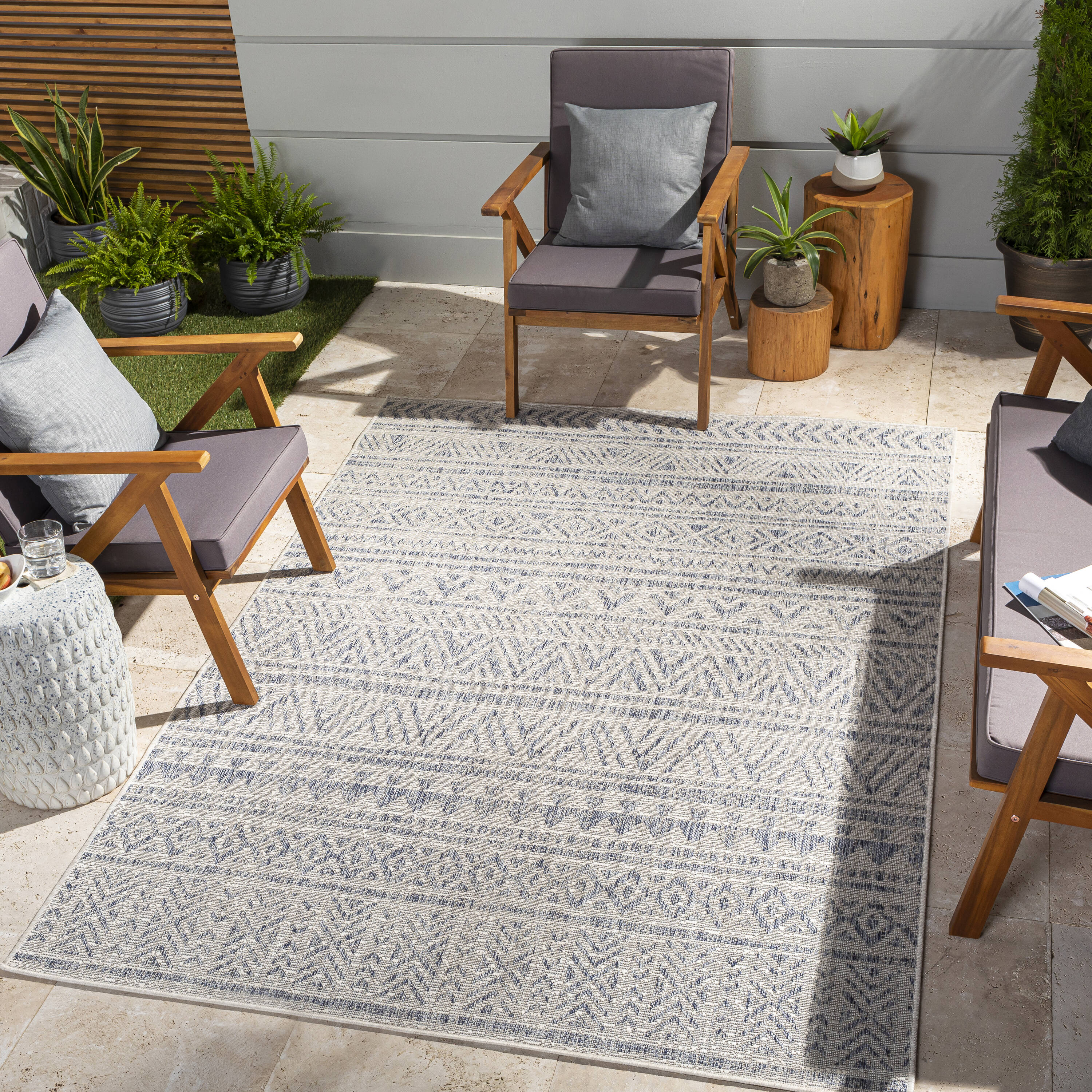Livabliss EAG2405-43511 Eagean 4 x 6 (ft) Polypropylene Navy Rectangular Indoor/Outdoor Geometric Global Area rug