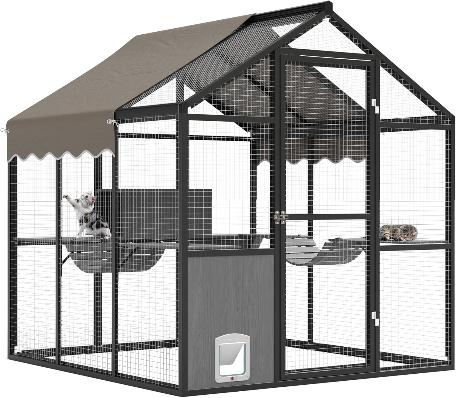 Qeetex PD-PPS-334YH3UN 72-Inch Aluminum Walk-In Outdoor Cat Enclosure-Weatherproof Roof-UV Proof Cover-For Multiple Cats