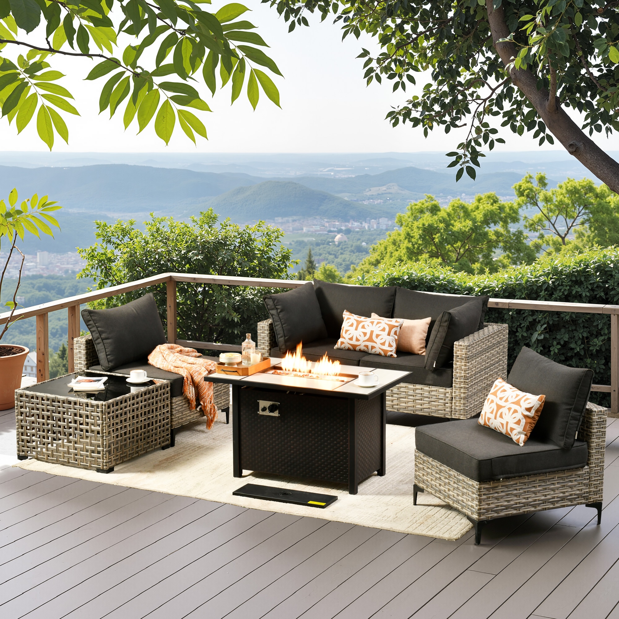 ALTRIGUS 6L-CFP03-SKT106-AL 6 -Piece Wicker Patio Sofa Conversation Set with Black Cushions