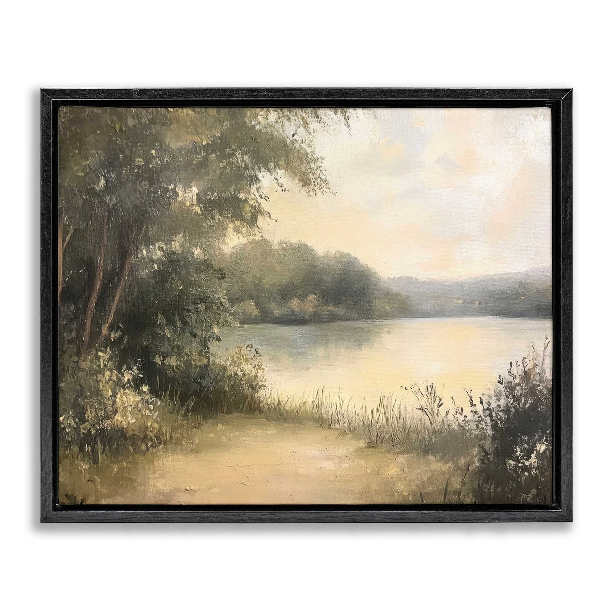 Stupell Industries BT-808-FFB-16X20 Shore of Peaceful Lake Black Framed Floater Canvas Wall Art By Petal Prints Design 21 x 17
