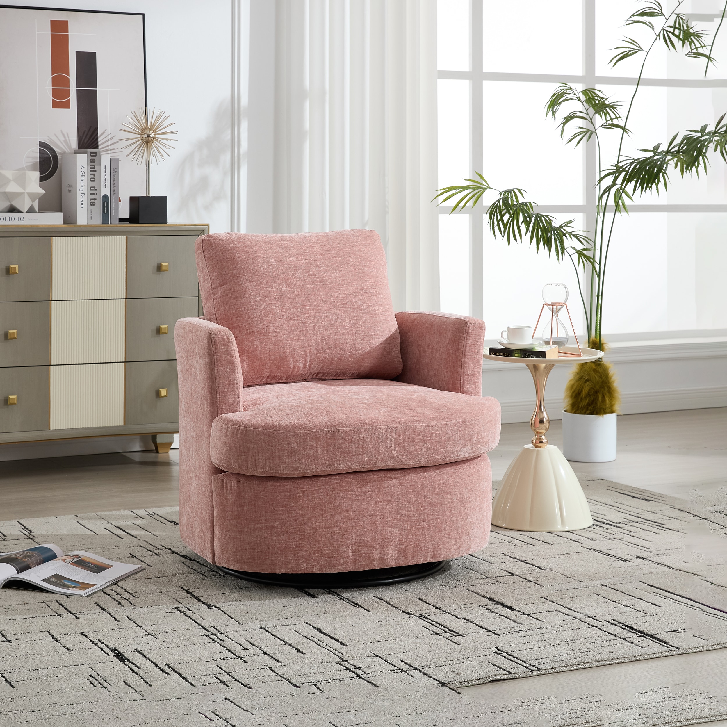 Damerin 31.5-in W Modern Pink Velvet Swivel Accent Armchair