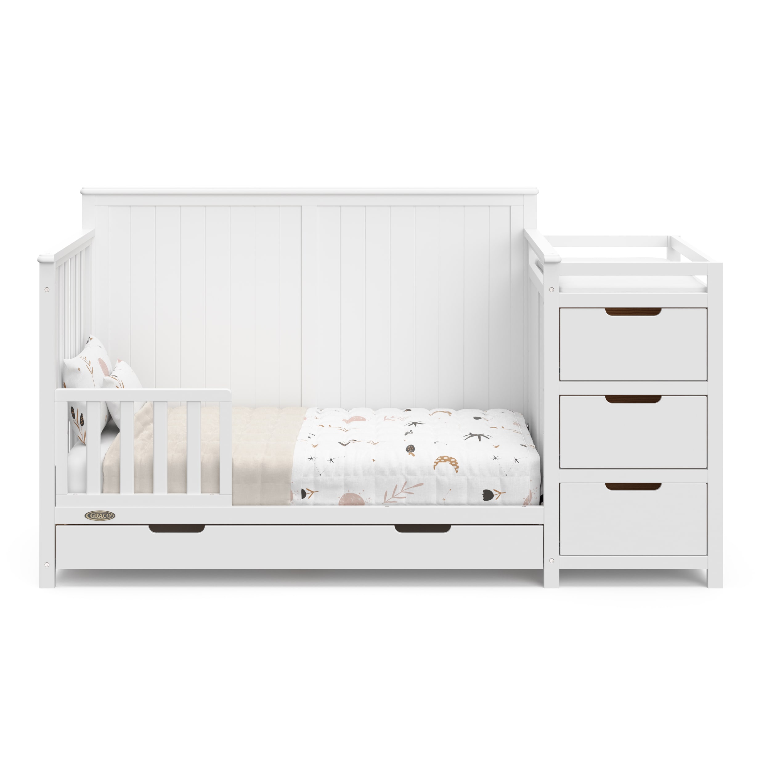 White 5-in-1 Convertible Crib and Changer with Drawer
