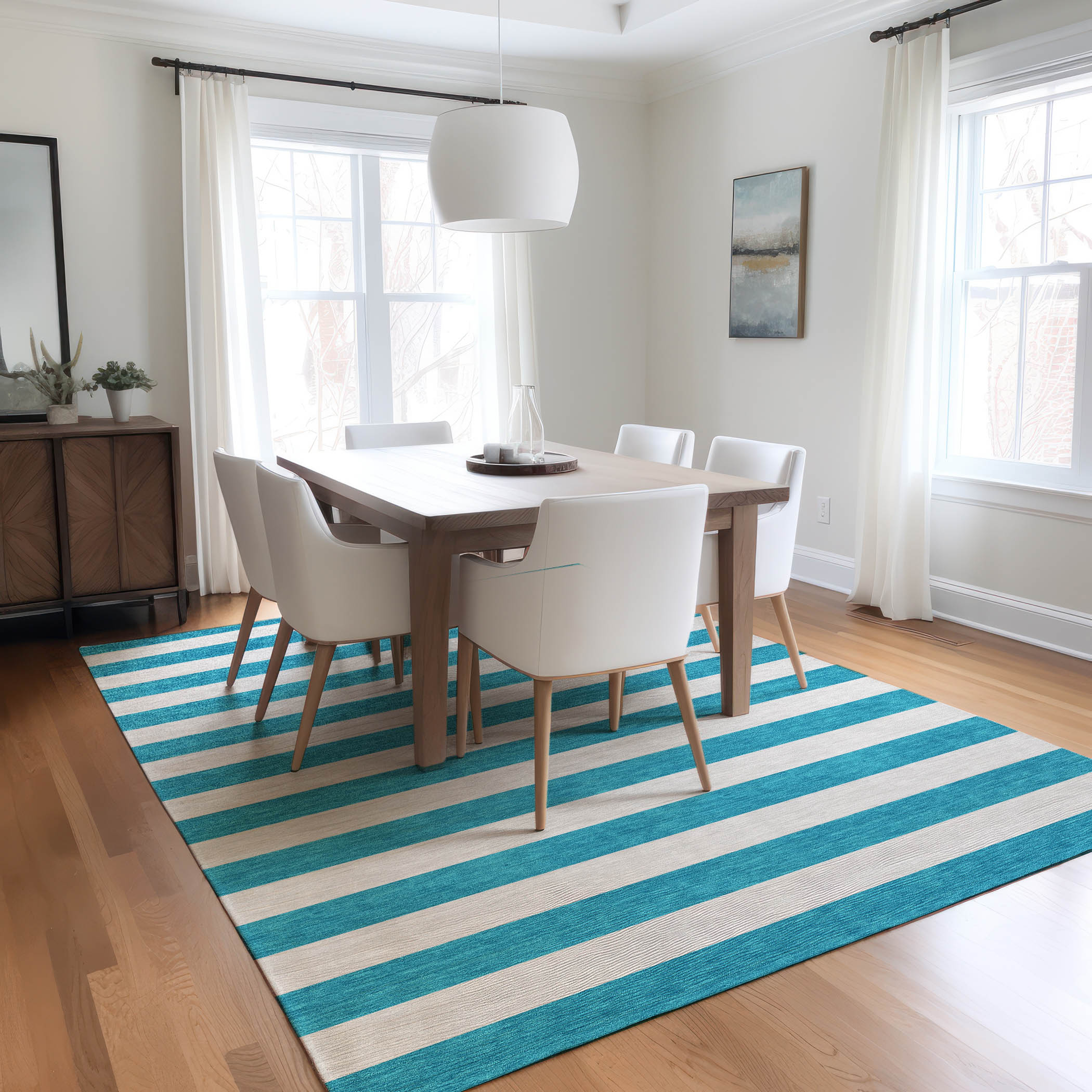 Addison Rugs ACN528TE9X12 Chantille ACN528TE 9 x 12 (ft) Polyester Teal Rectangular Indoor/Outdoor Stripe Machine washable Area rug