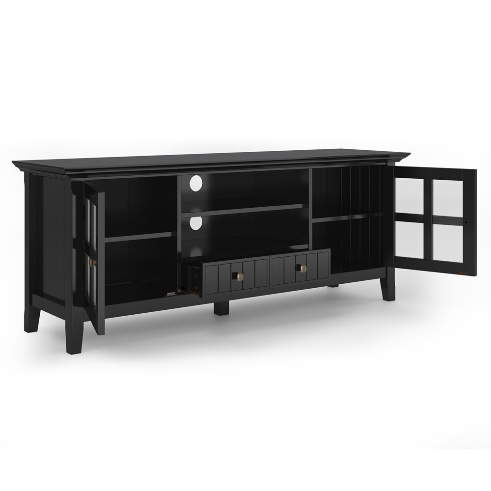 Acadian Black Solid Wood 60" TV Media Stand with Cabinets