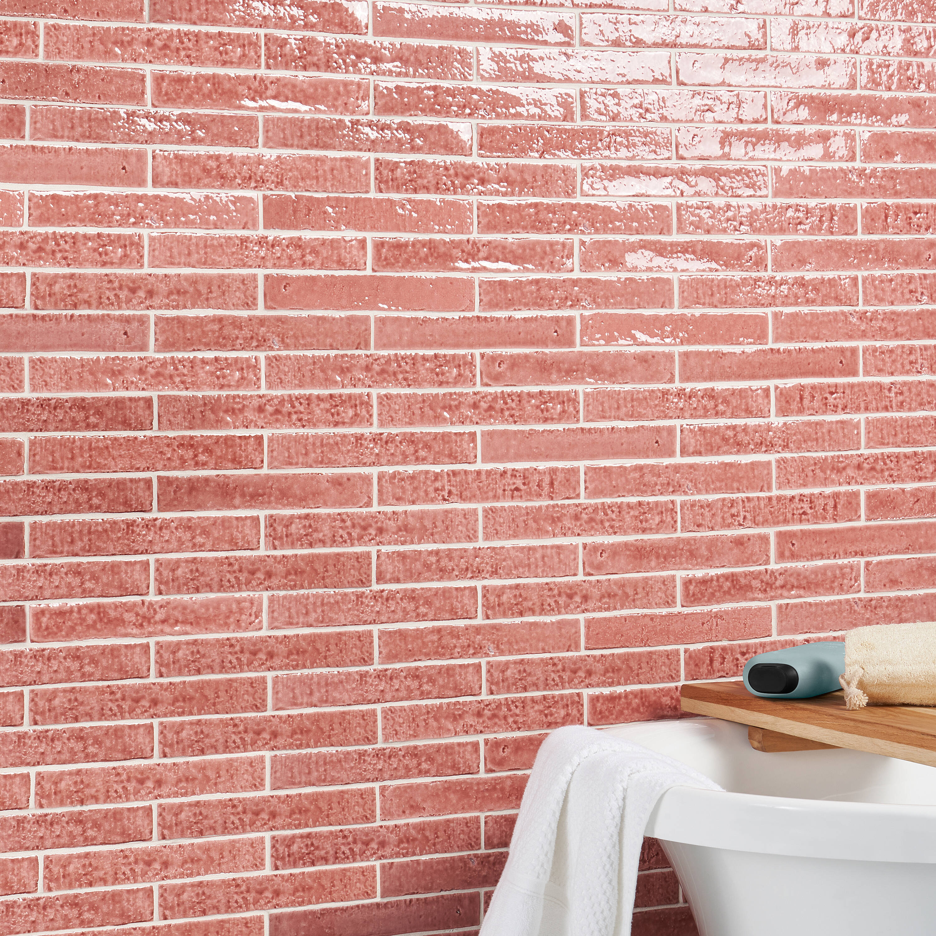 Virtuo Pink Crackled Ceramic Subway Wall Tile 2x10