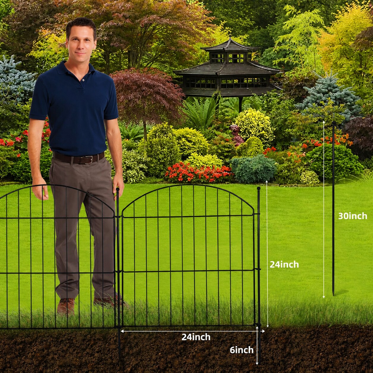 Etokfoks 24 in Metal Decorative Garden Fence 20 ft No Dig Animal ...
