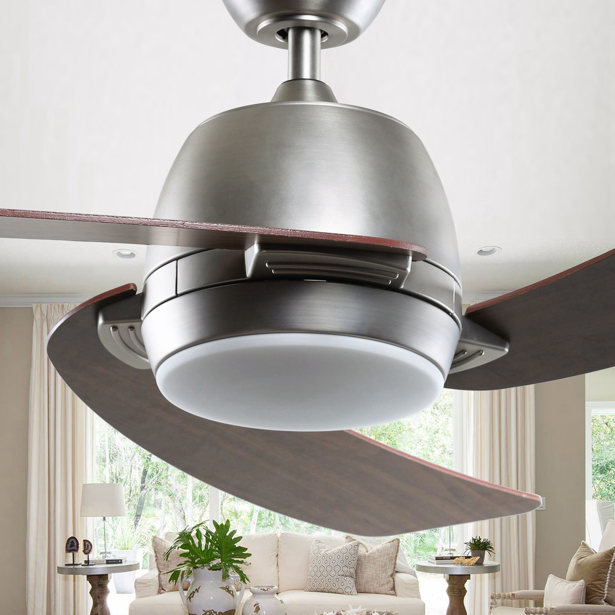 Matrix Decor MDF6261110V Fandelier 52-in Satin Nickel Integrated LED Indoor Ceiling Fan with Light and Remote (3-Blade)