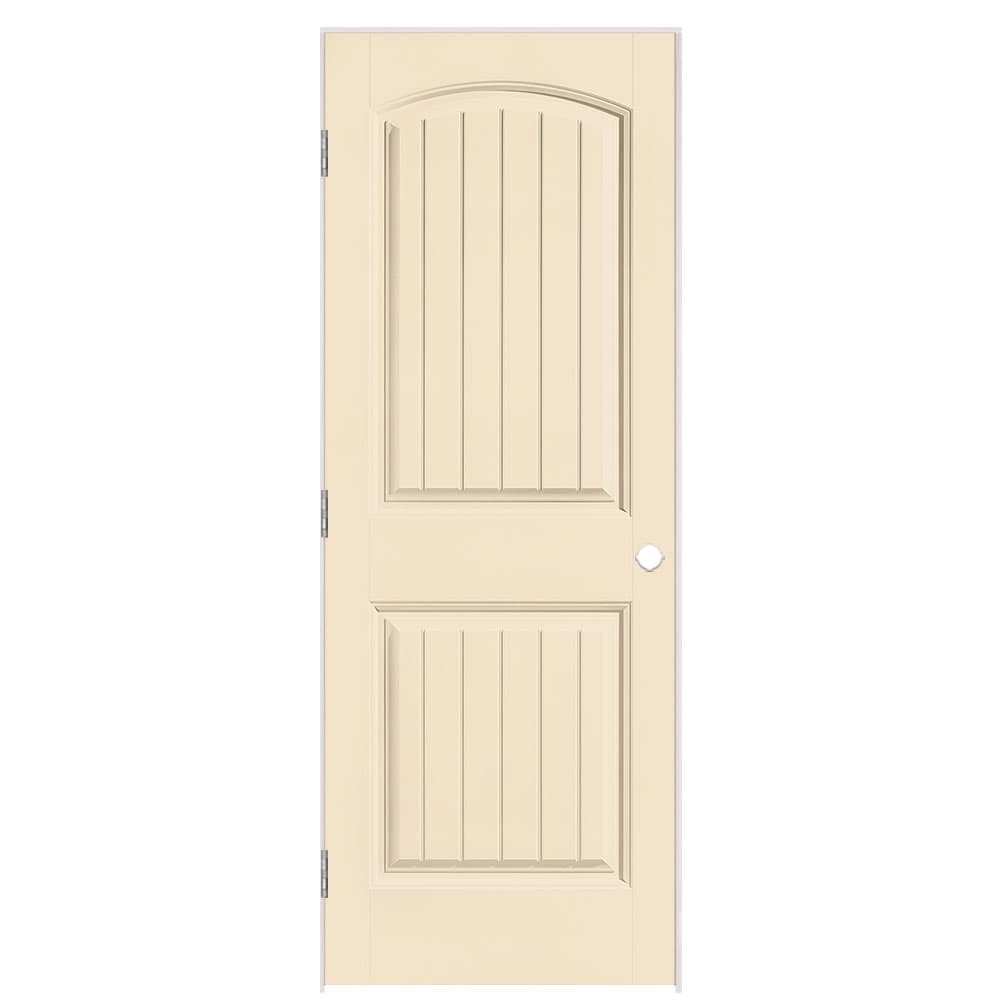 Masonite 1443750 30-in x 80-in Cream N Sugar Solid core 2-panel round top plank Right hand Smooth Prefinished Molded composite Flat Jamb Single Prehung Interior Door