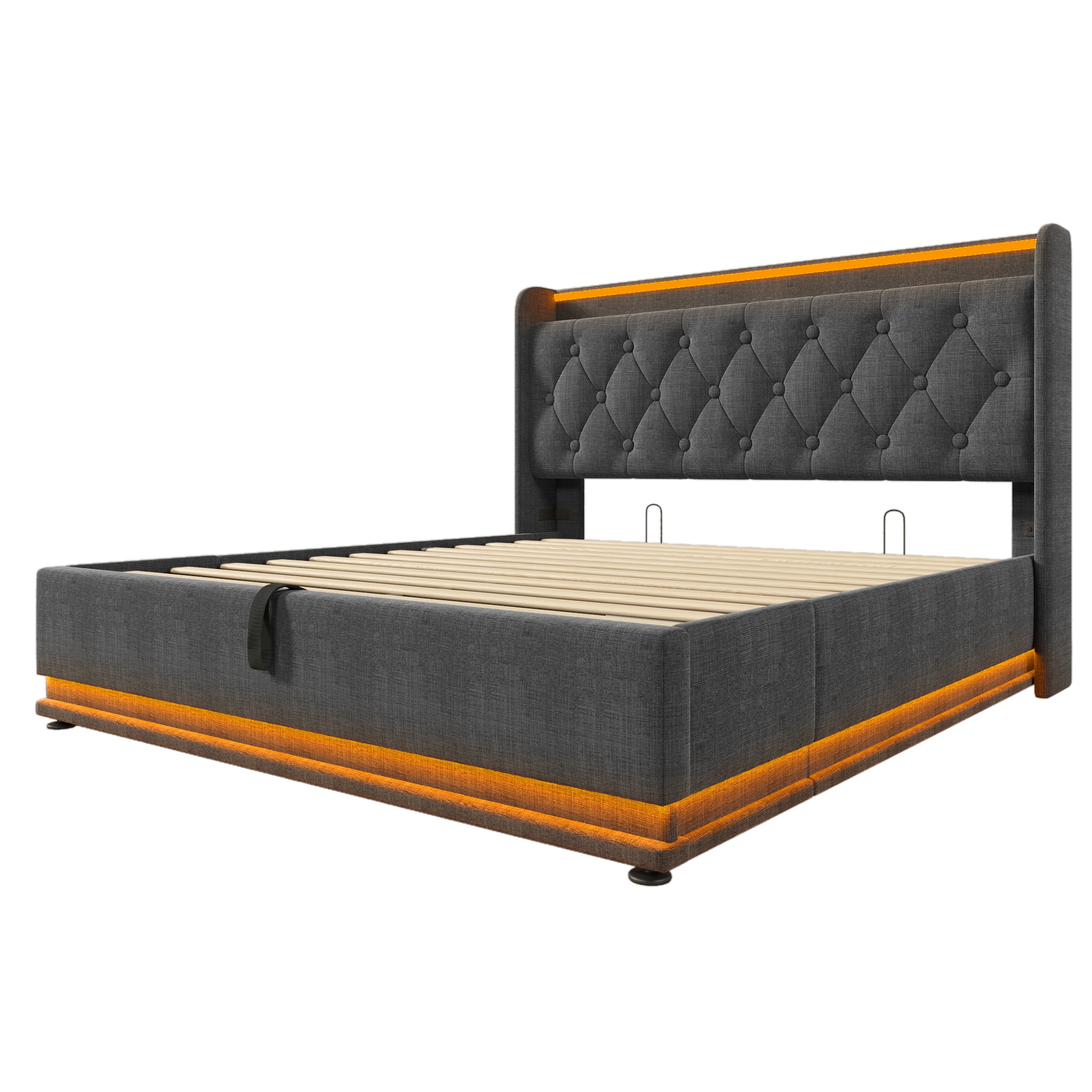 Bybafun YC4700019 Gray Queen Wood and metal Bed frame Bed with Storage