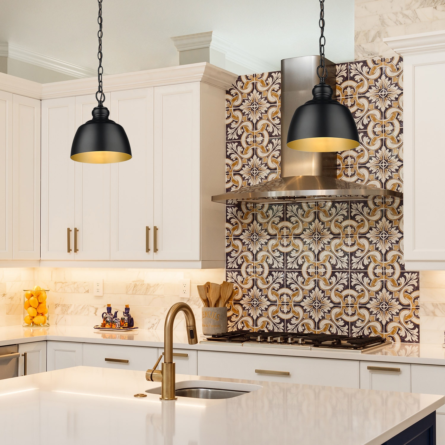 Holmes Matte Black Mini Pendant Light with Bronze Accents