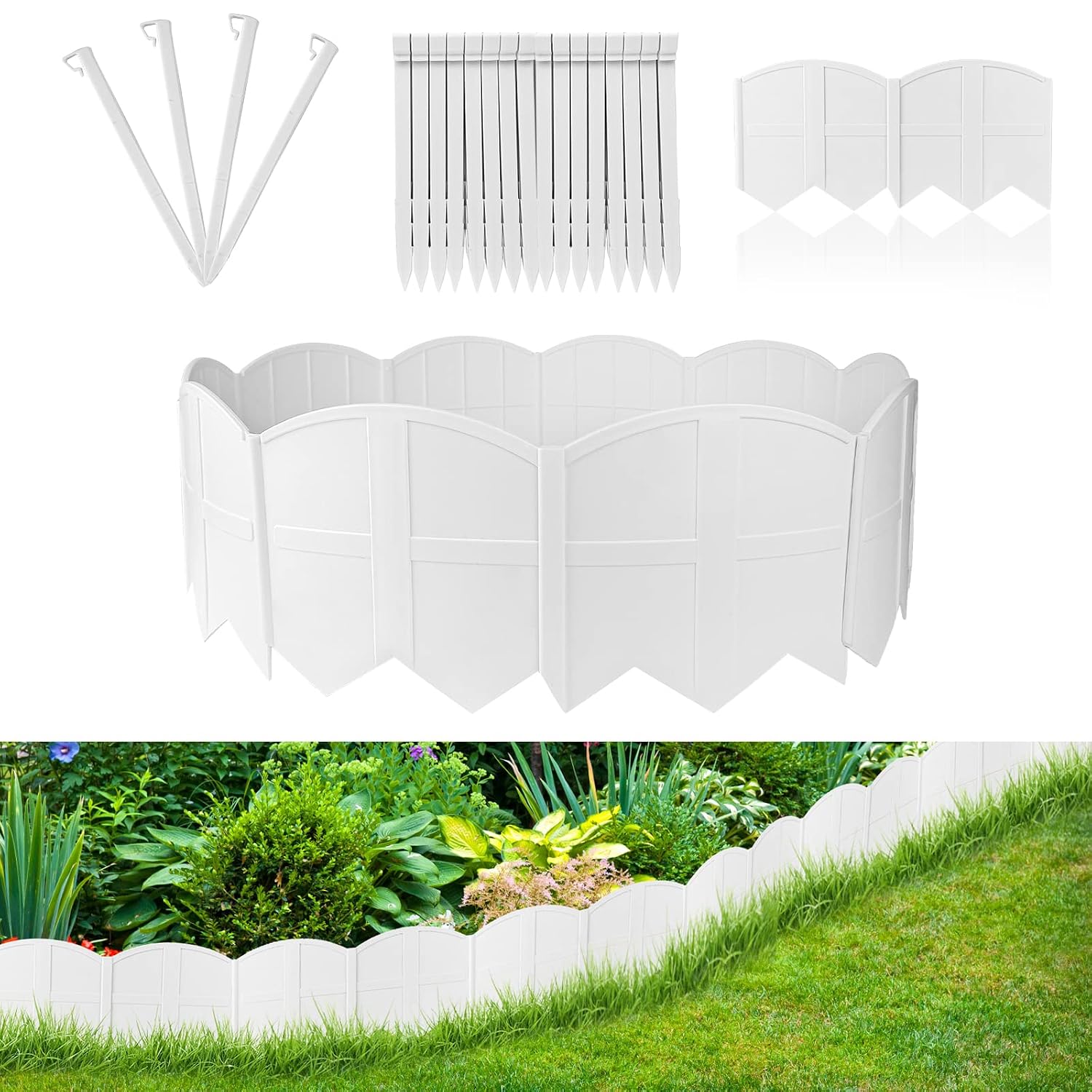 CJGQ 20-Piece Interlocking Plastic Landscape Edging Border with Stakes 20 Ft Total Length for Lawn Flower Beds and Garden Borders