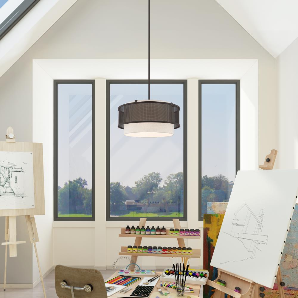Braddock Bronze 4-Light Drum Chandelier with Oatmeal Shade