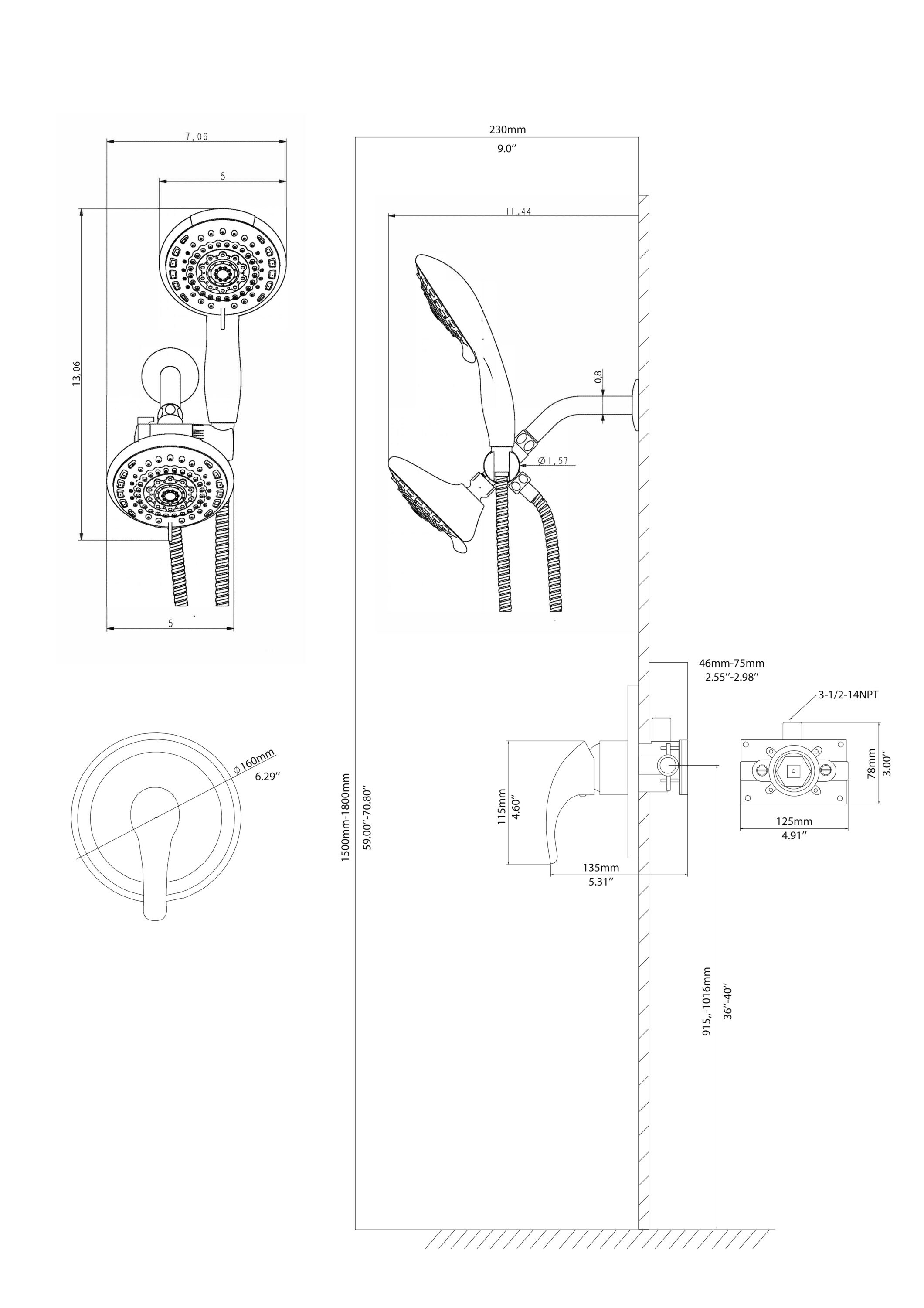 Mondawe AM-SC418A-CH Showerhead-Bar-Panels - View #9
