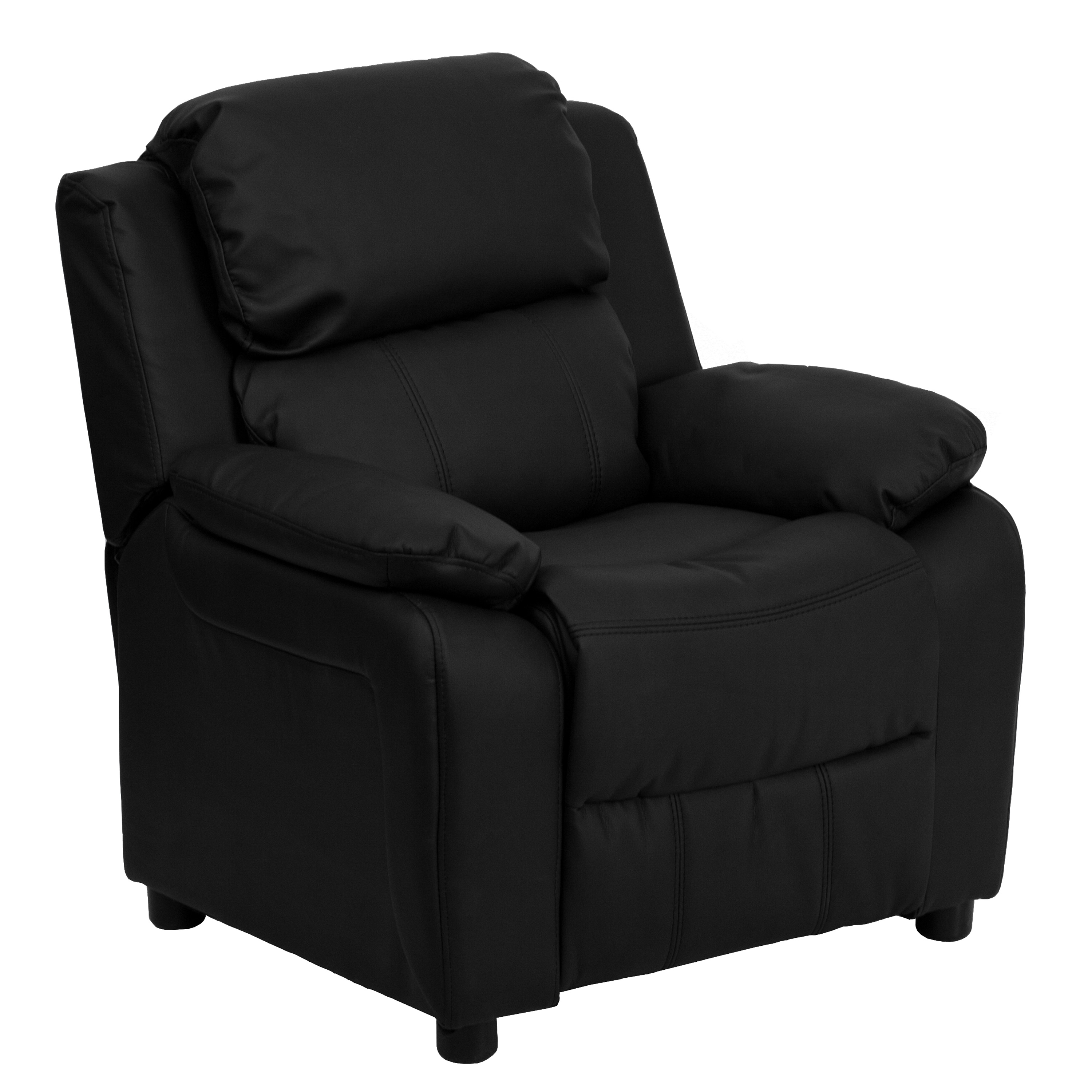 Emma + Oliver - Deluxe Padded Black LeatherSoft Kids Recliner with Storage Arms