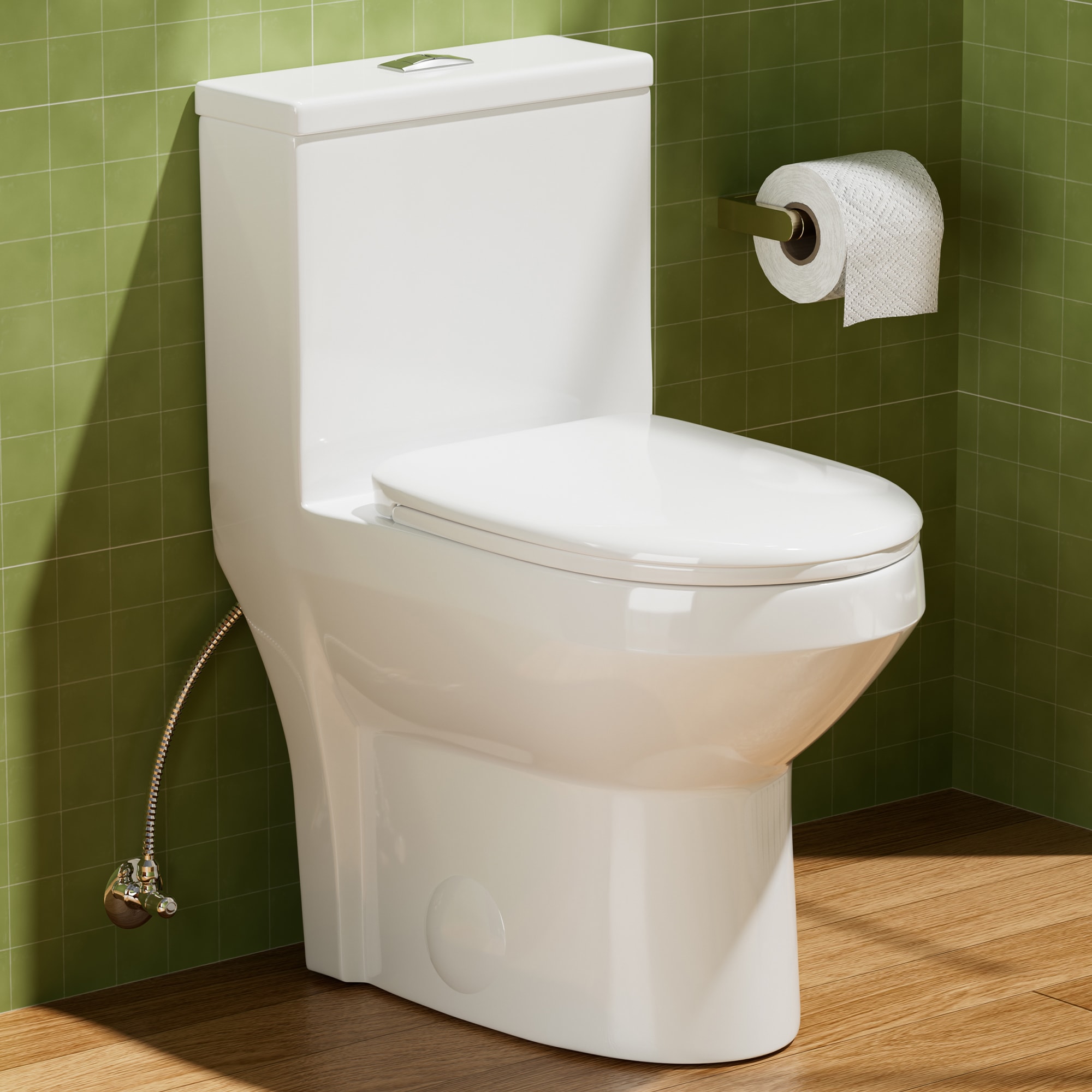 FINDEPOT - White 16.5-in 1-Piece Dual Flush Elongated Toilet with Soft Close Seat 12-in Rough-In ...