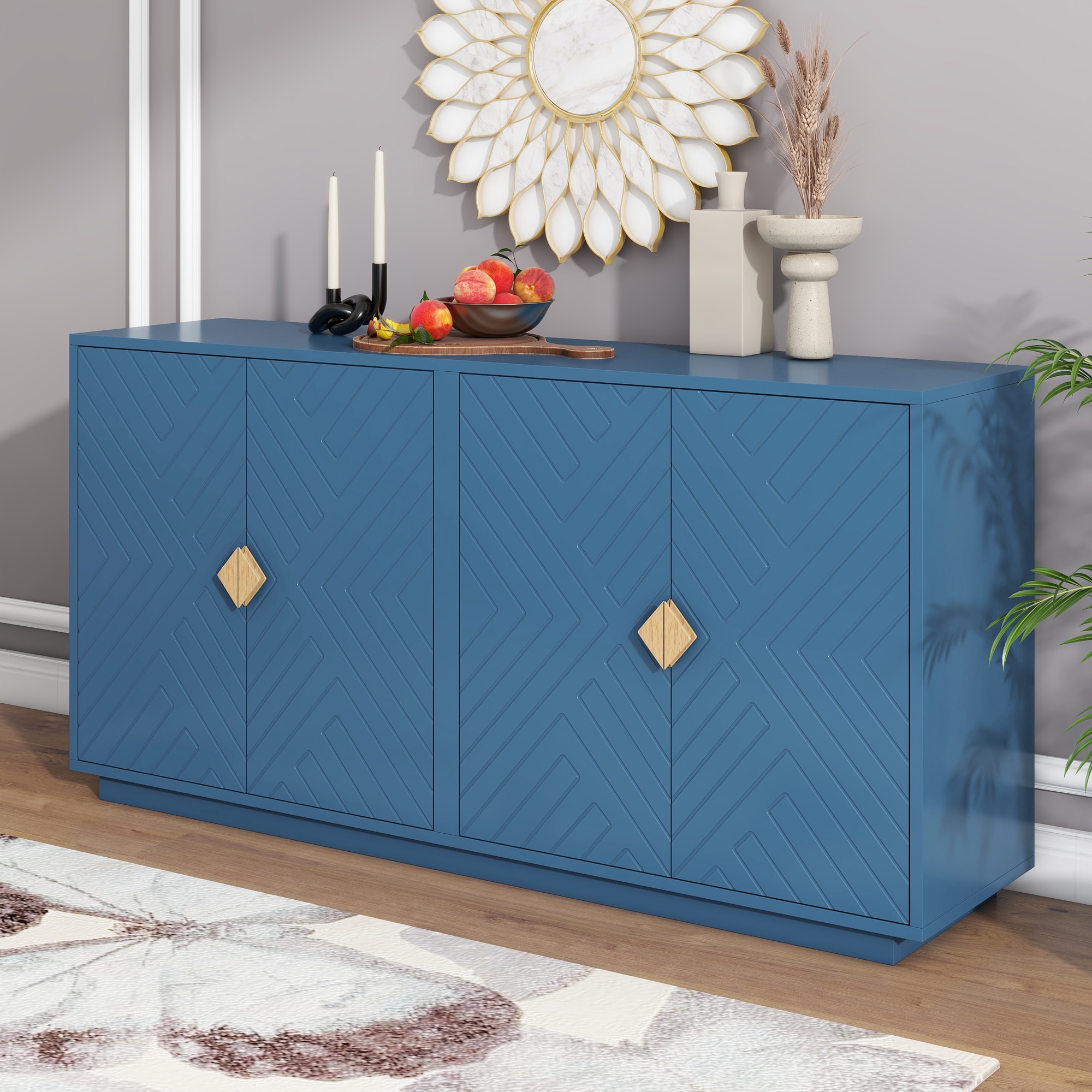 Qualler TRAPR0154M Contemporary/Modern Navy Blue Rubberwood Sideboard