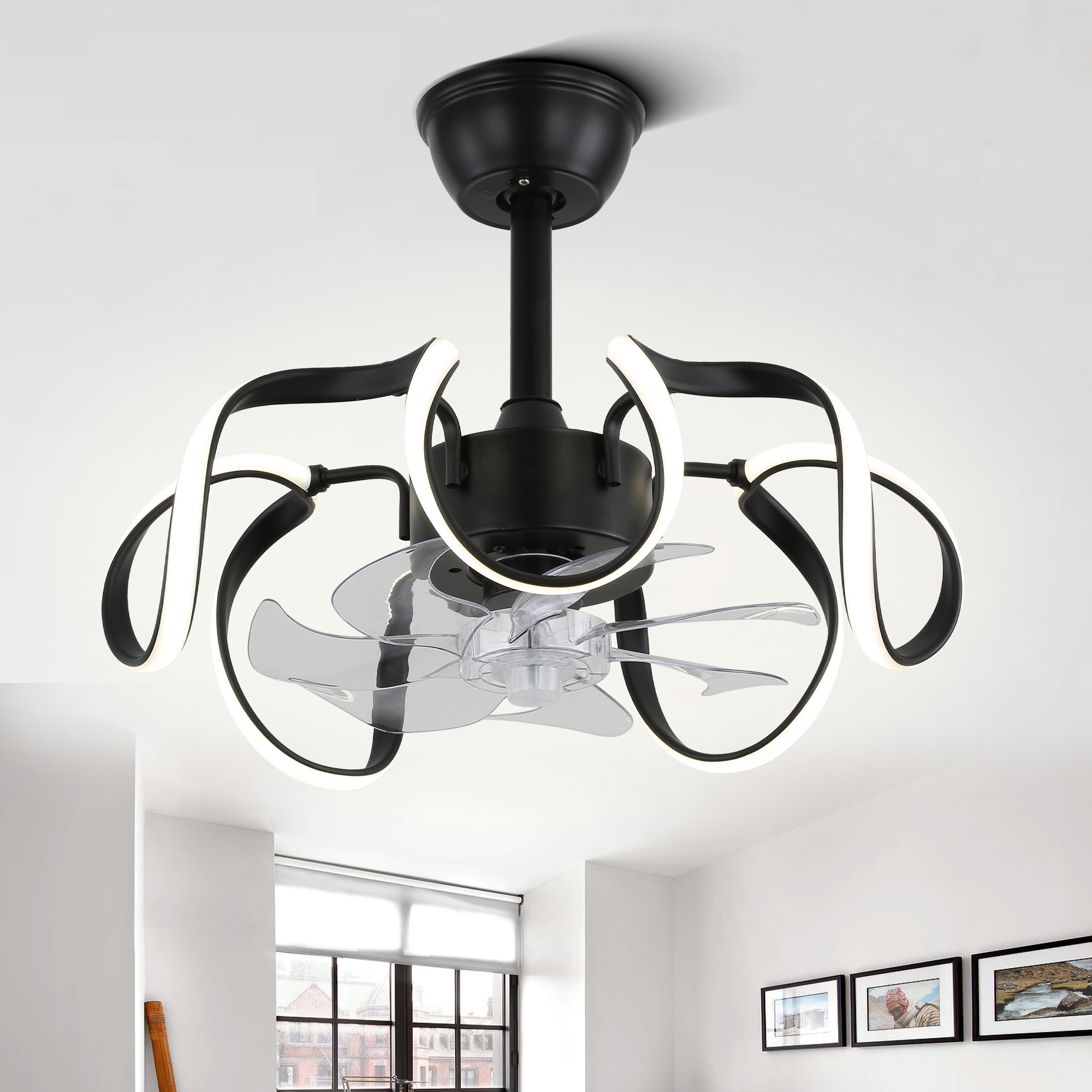 Bella Depot WSFSD1902 19-in Color-Changing Integrated LED Black with Clear Blades Fandelier - Remote Included ( 7 -Blade )