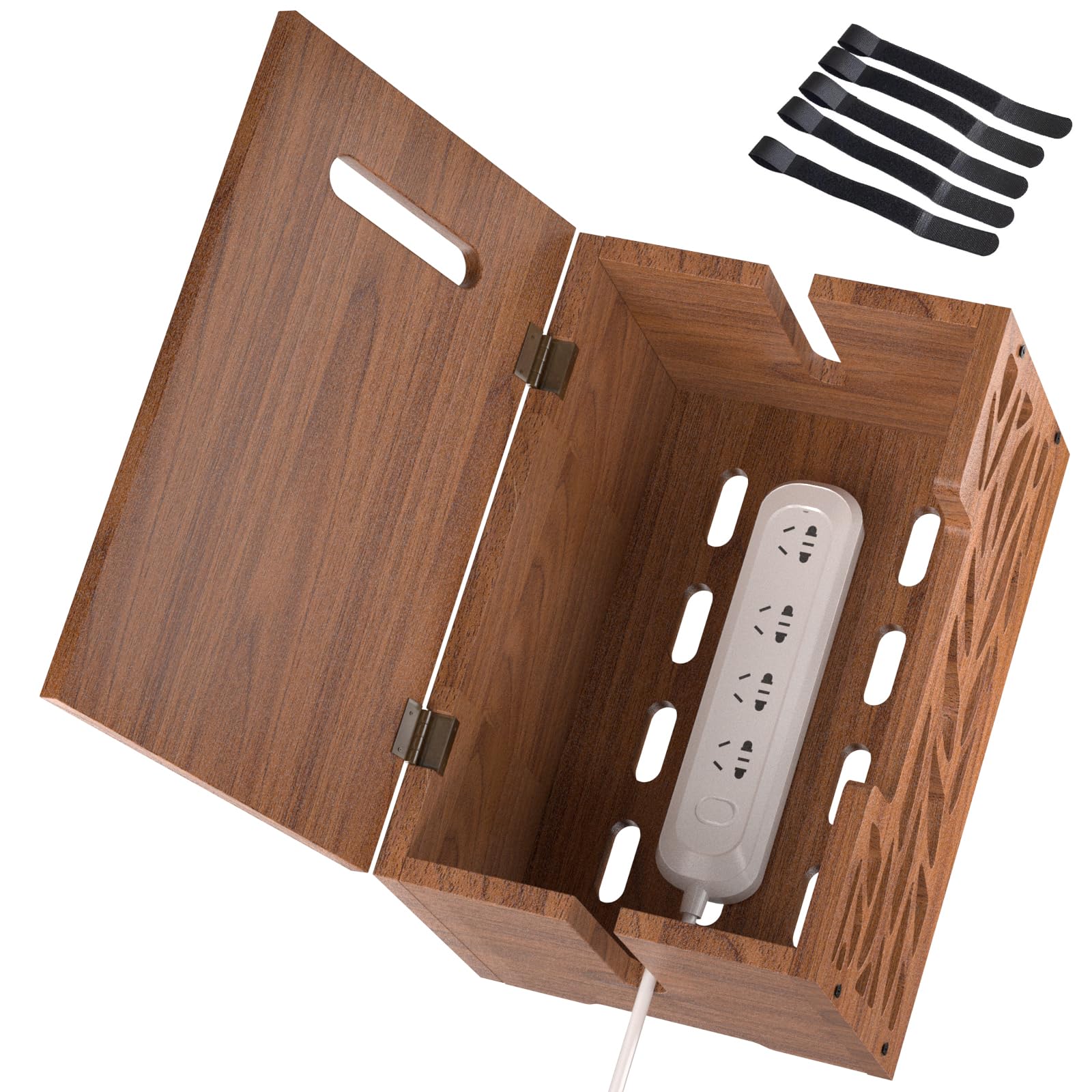 Phewnyzo  Wooden Cable Management Box Large Cord Hider Box and Cable Organizer Box for Power Strips Electrical Cords Desk and Floor Cables