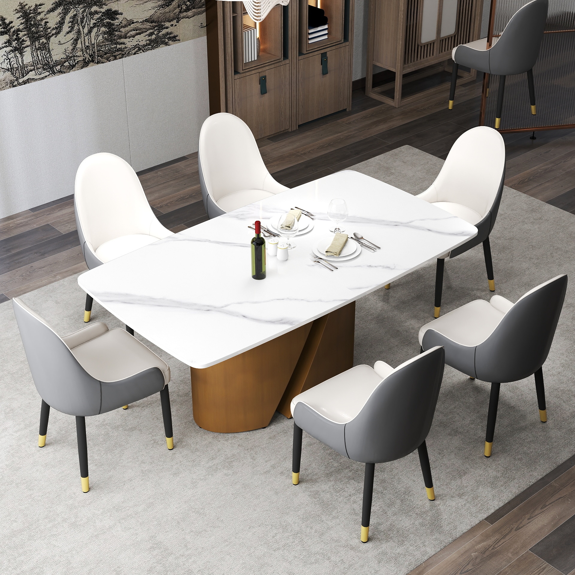 BuotiqHom DH-AT-18AW-L14G 71 in. White Contemporary/Modern Dining Table, Ceramic with Primed Metal 71-in L x 29.5-in H