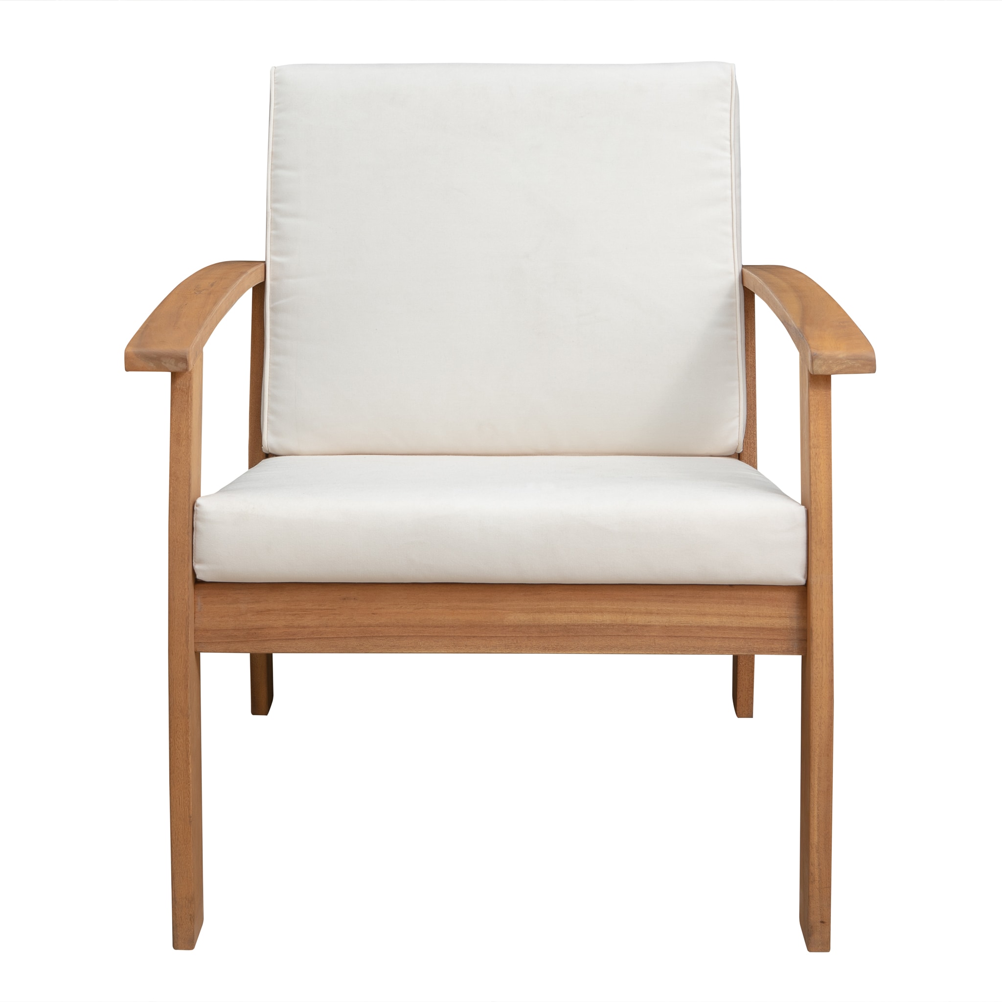 Scandinavian Midcentury Modern Solid Wood Lounge Chair with Cream Cushions