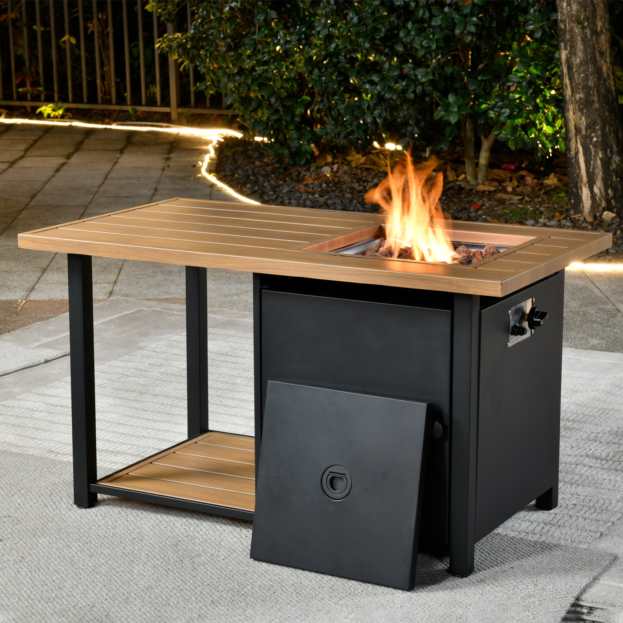 weaxty HMBGYM81011 25.78-Inches W Black Portable Steel Square Tabletop Liquid propane Fire pit