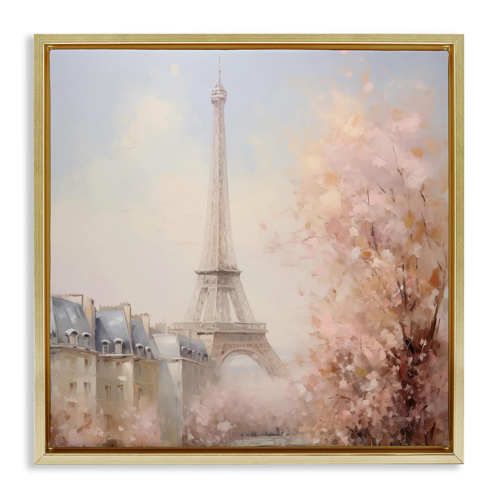 Stupell Industries BT-625-FFG-24X24 Parisian Eiffel Tower Cityscape Gold Framed Floater Canvas Wall Art design by Arlington Prints 25 x 25