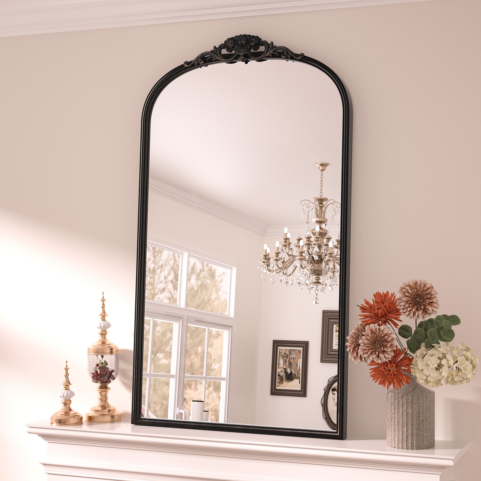 Keonjinn LW-JZ-CXFD-60101-BK Decorative Mirror 24-in W x 40-in H Rectangle Distressed Black Framed Wall Mirror