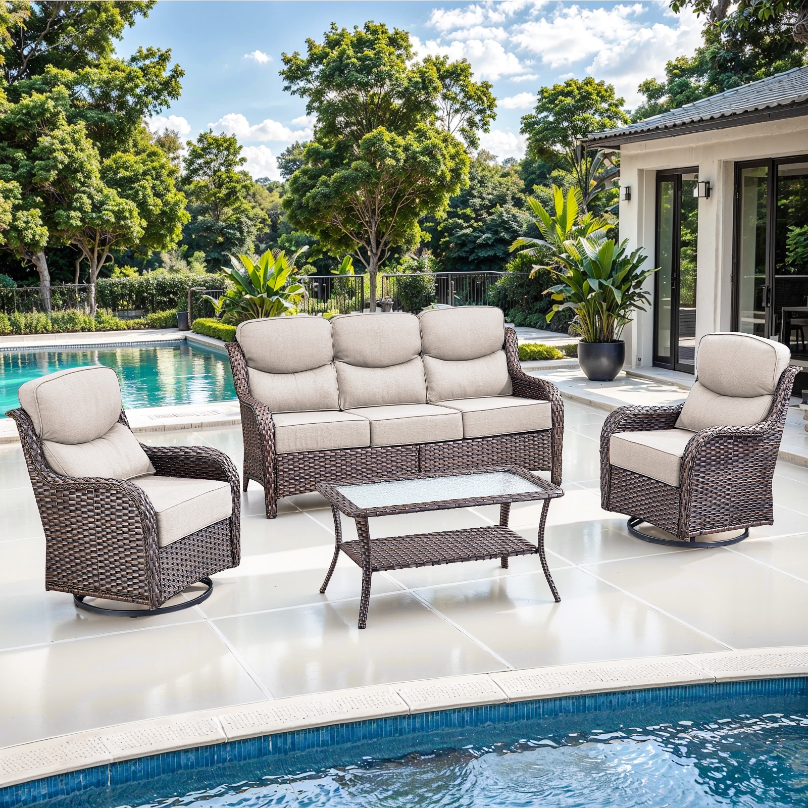 Pocassy PJ-JHXL1323-2 Rectangle Wicker Outdoor Coffee Table 22-in W x 40-in L