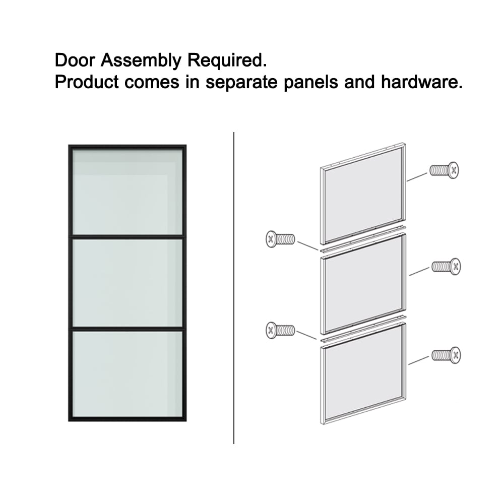 CALHOME 36"x84" Frosted Glass Black Steel Frame Sliding Door