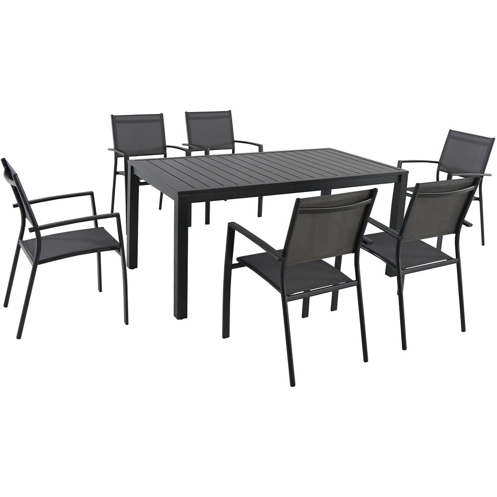 Hanover Naples 7-Piece Gray Patio Dining Set Aluminum Rectangle Table ...