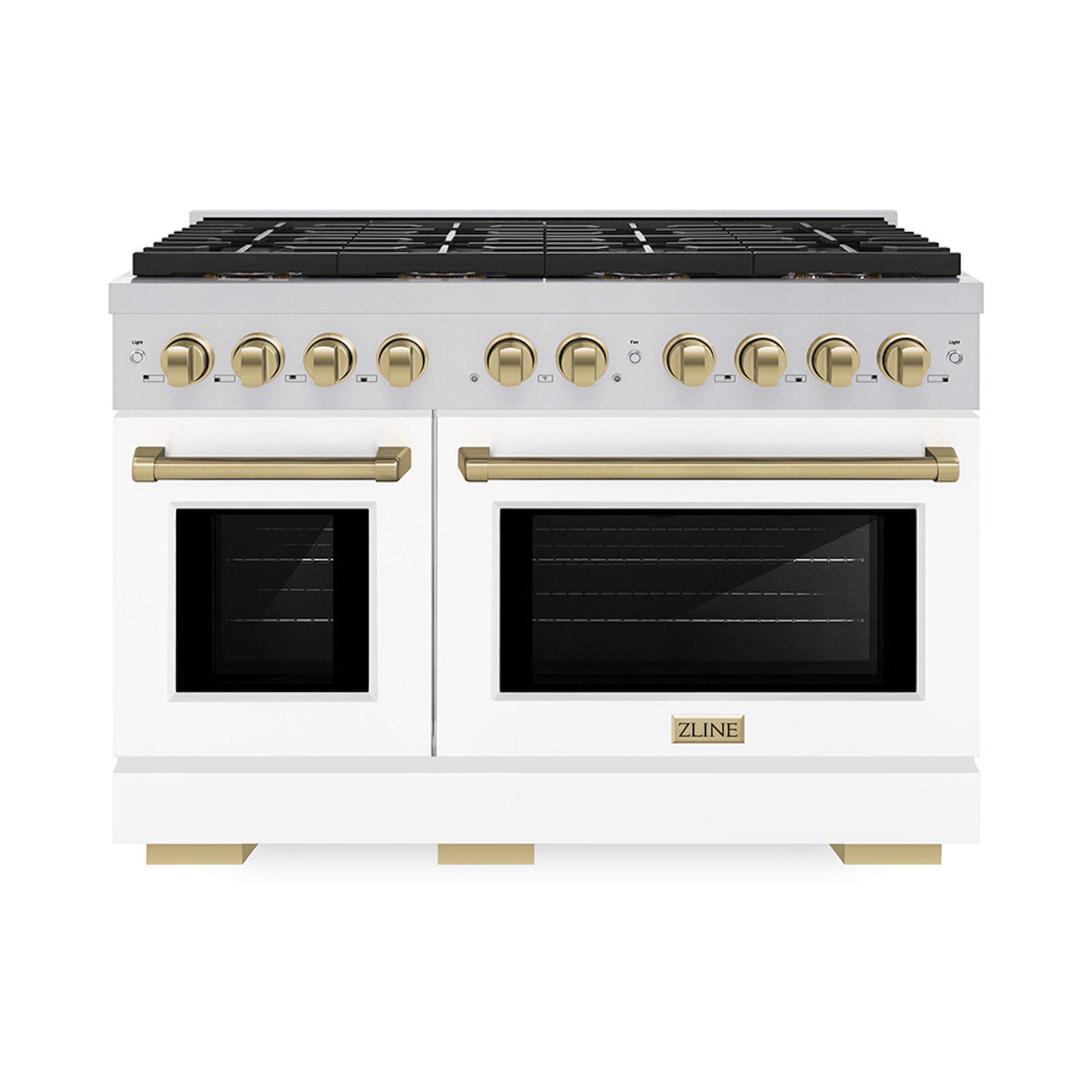 ZLINE KITCHEN & BATH PSDRZ-WM-48-CB Paramount 48-in 4.2-cu ft / 2.5-cu ft Convection Oven Freestanding Double Oven Dual Fuel Range ( Stainless Steel, White Matte Door, Champagne Bronze Accents )