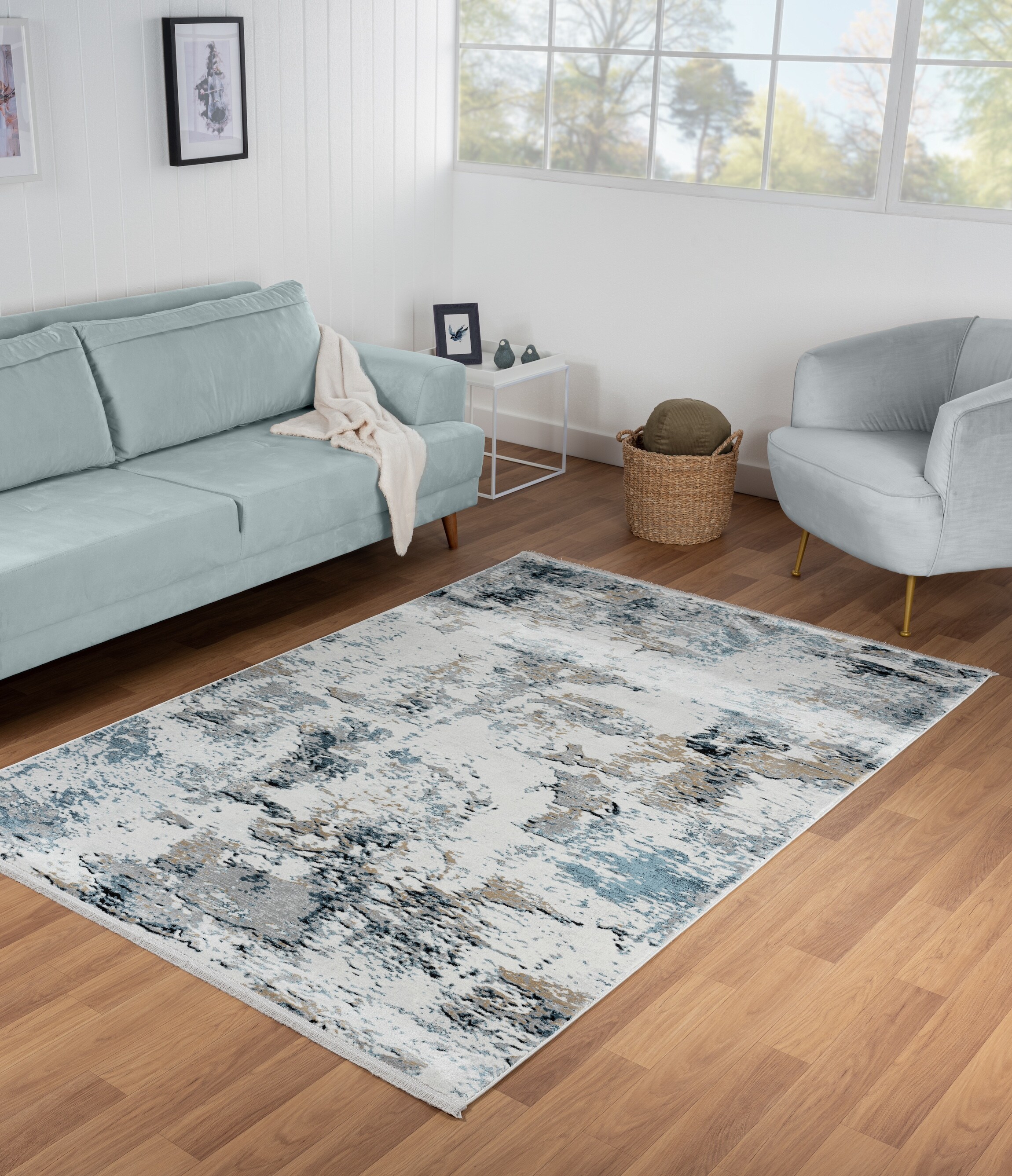 MDA Rugs XA1458 Xanthos 5 x 8 (ft) Polyester Gray/Blue Rectangular Indoor Abstract Area rug