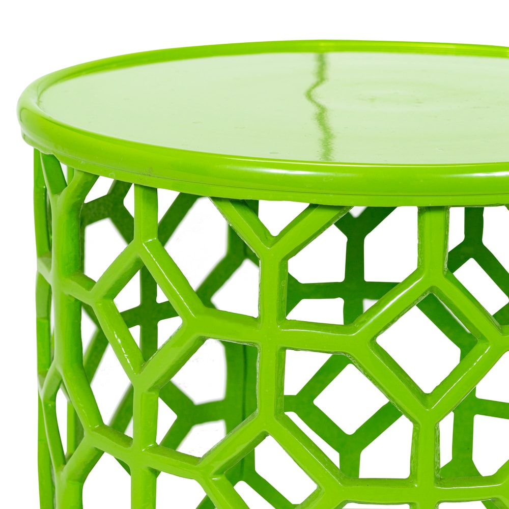 Hale Round Lime Green Metal & Glass Lattice Side Table
