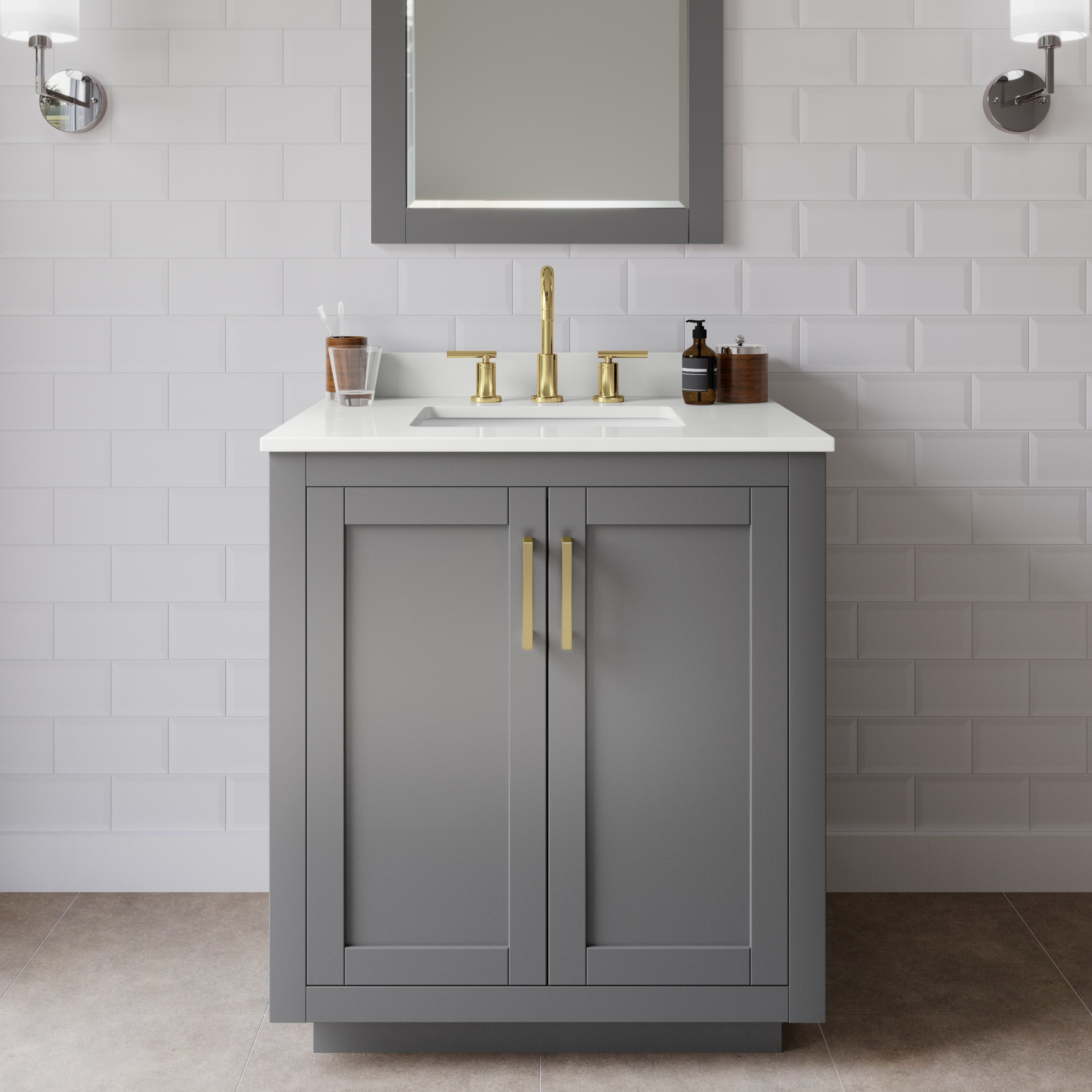 Wyndham Collection WCF292930SGGWQUS3M24 Miranda 30-in Dark Gray Undermount Single Sink Bathroom Vanity with White Quartz Top (Mirror Included)