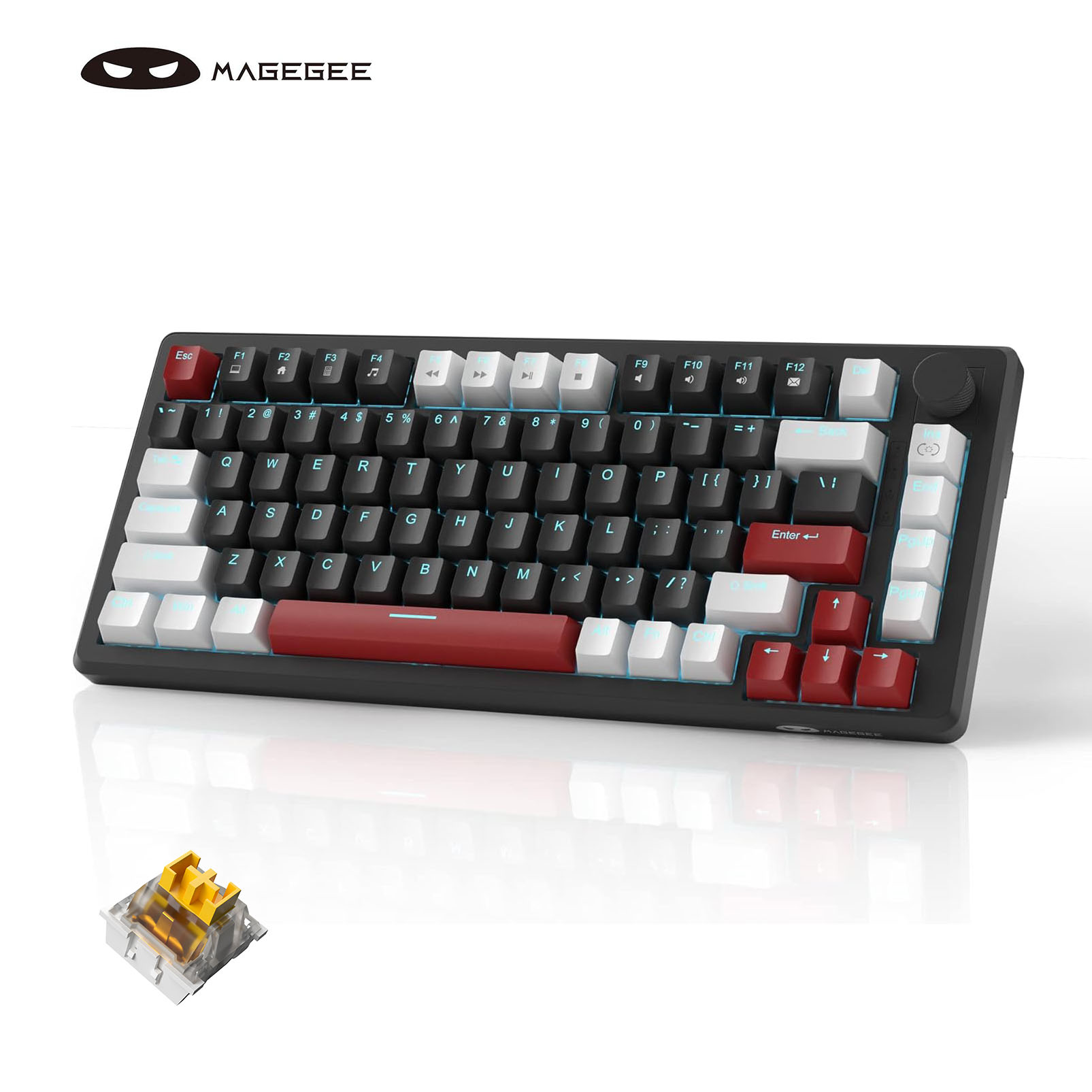 MageGee  Mechanical Gaming Keyboard Compact Blue Backlit Wired Gaming Keyboards with Yellow Switches EVA Foam Knob Control STAR75 Portable NKRO PC Gaming Keyboard WhiteBlack