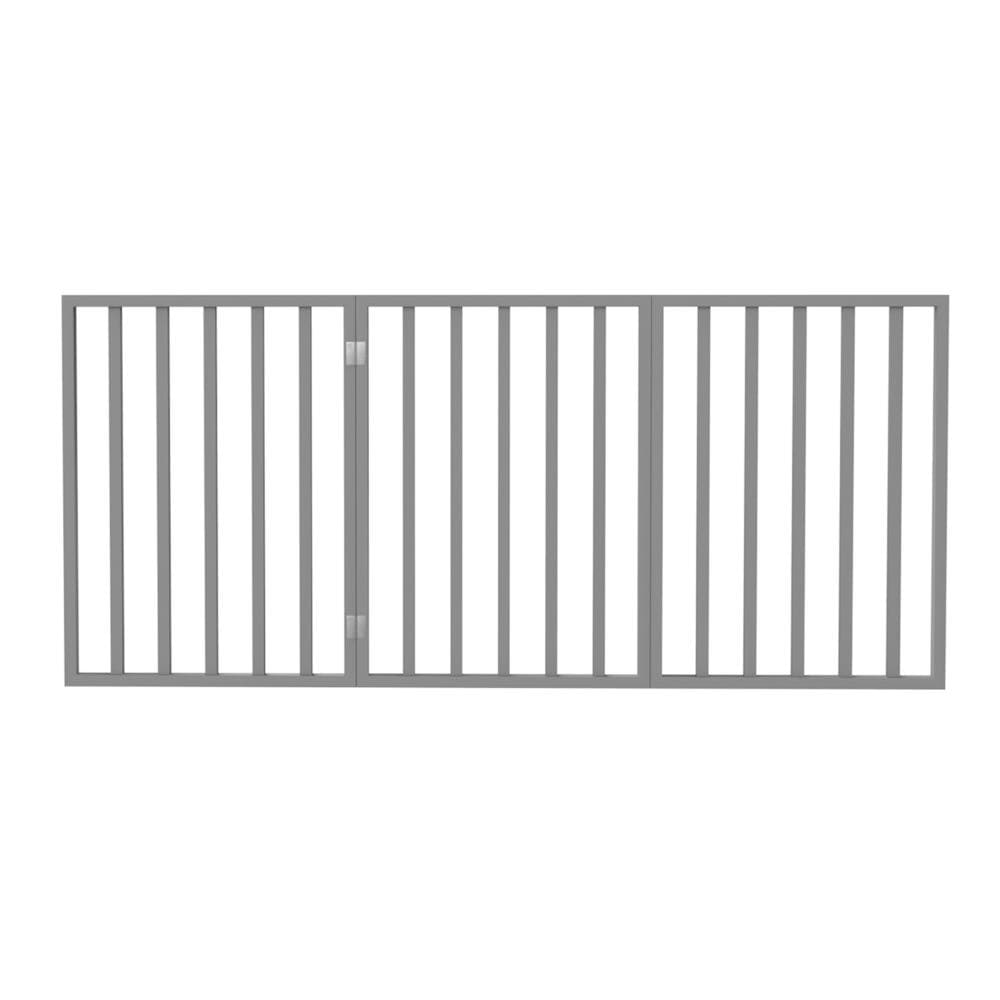 Gray Metal Freestanding 3-Panel Folding Pet Gate