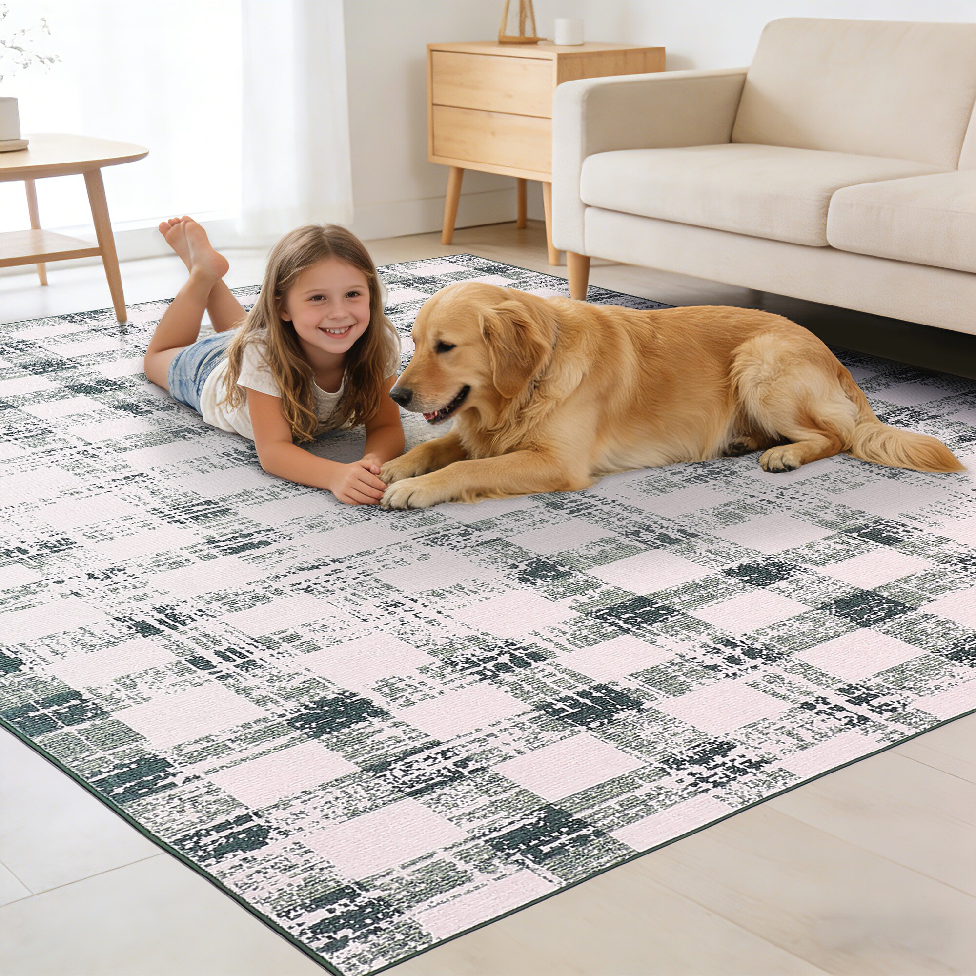 IdealHouse Modern Checkered Area Rug 8x10ft Washable Non Slip Low Pile ...