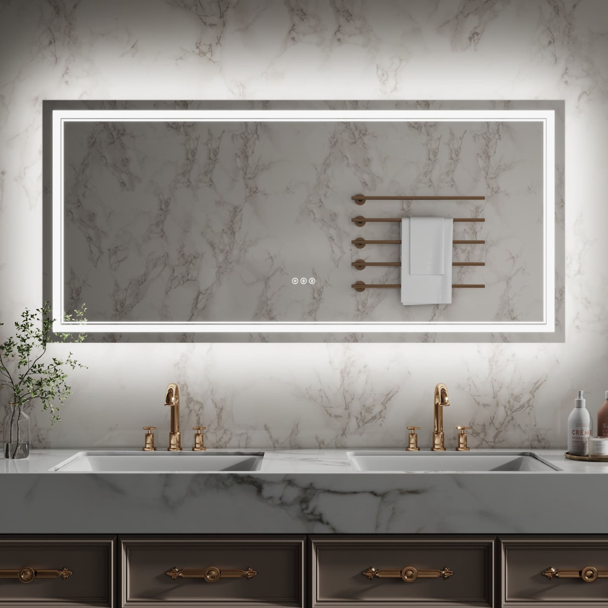 ExBrite TFBM2860 MARVEL 60-in x 28-in Polished Frameless Rectangle Dimmable LED Lighted Fog Free Bathroom Vanity Mirror ( Bright White )