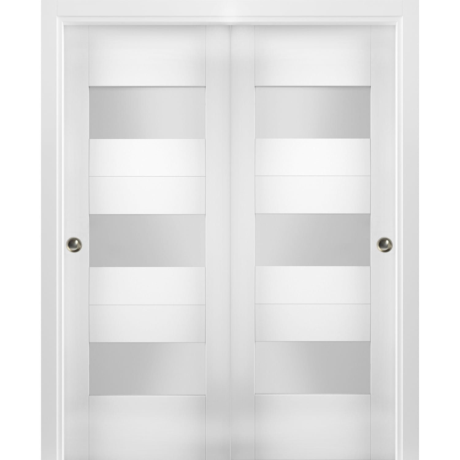 SARTODOORS SETE6003DBD-WS-60 6003 60-in x 80-in White Frosted glass Solid core Prefinished Oak Wood Closet Sliding Door ( Hardware Included )