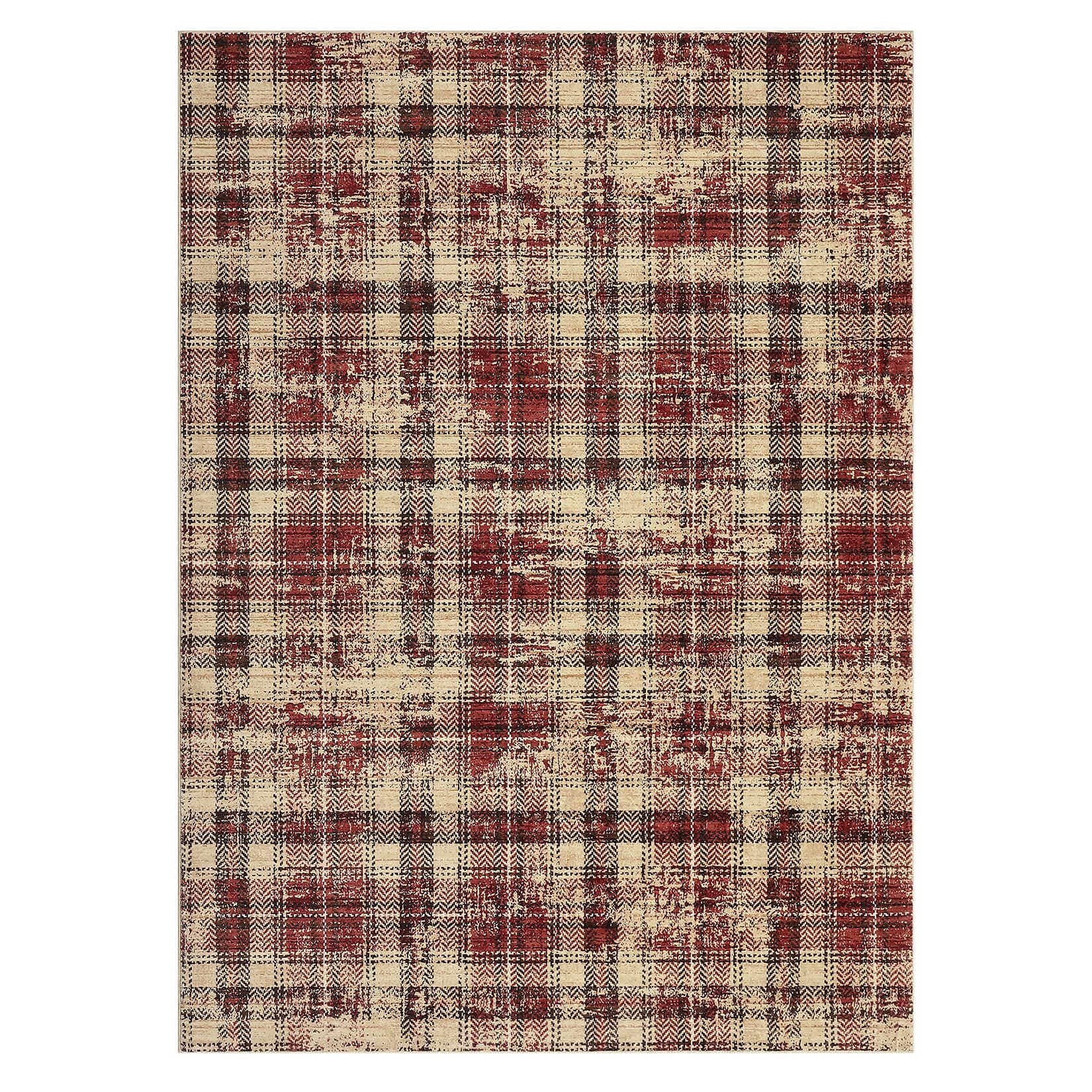 Qeetex SUNNY-PHO-13CGC4E2 5 x 7 ft Polyester Red Rectangular Living Room Bedroom Dining Room Geometric Lattice Print Modern Machine Washable Area Rug