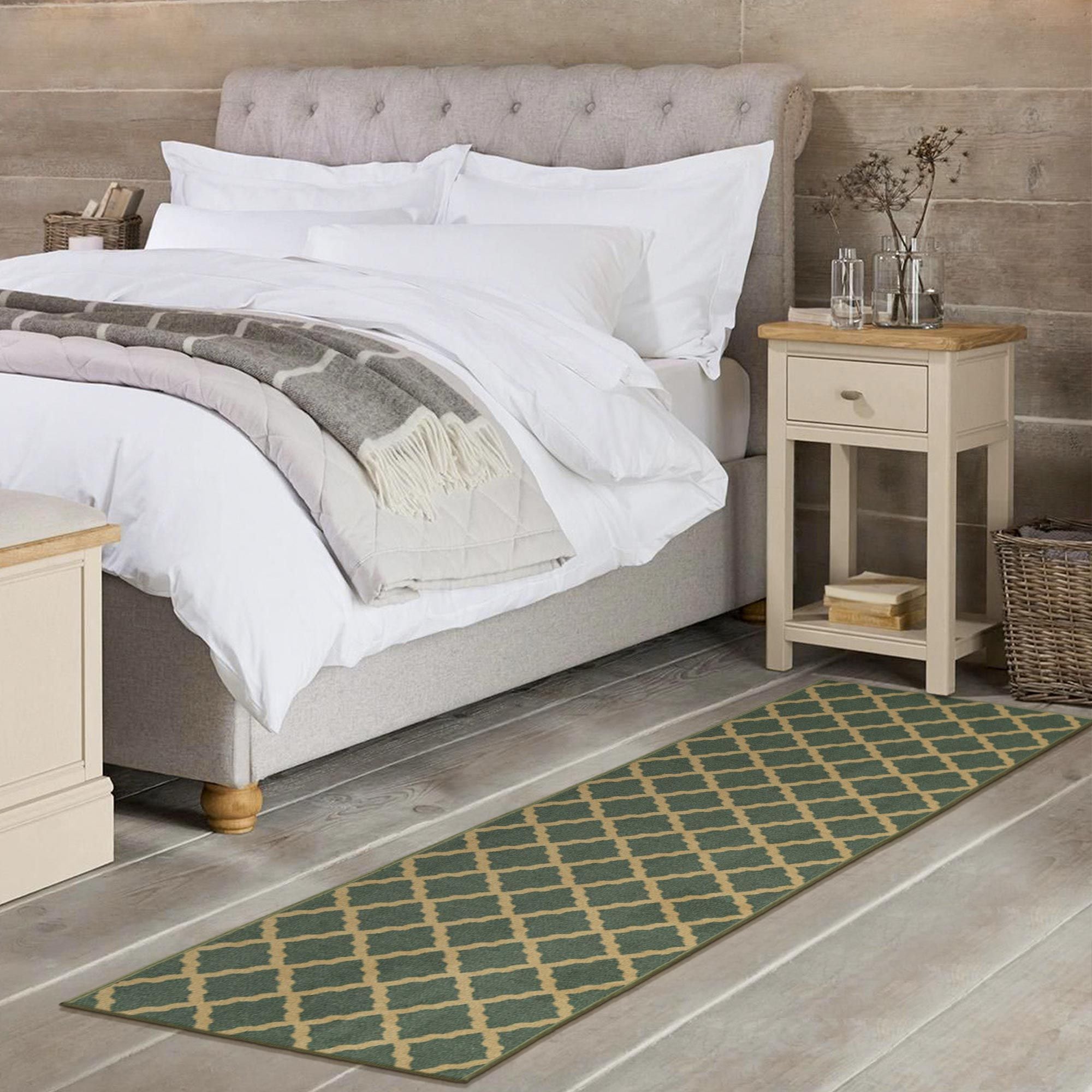 Ottomanson CLS3325-2X7 Classics 2 x 7 (ft) Loomed Nylon Seafoam Green Rectangular Indoor Trellis Oriental Runner rug