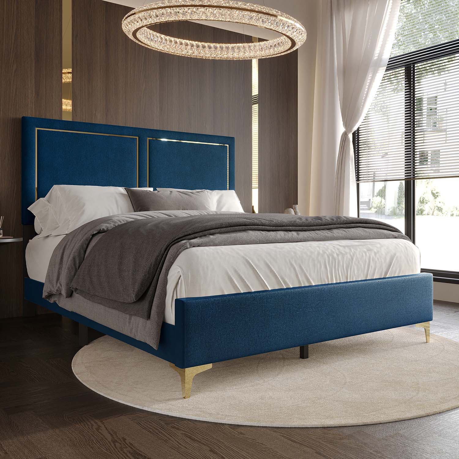 CasePiece C8506KUB-NBL-VV Navy Blue King Wood Upholstered Bed