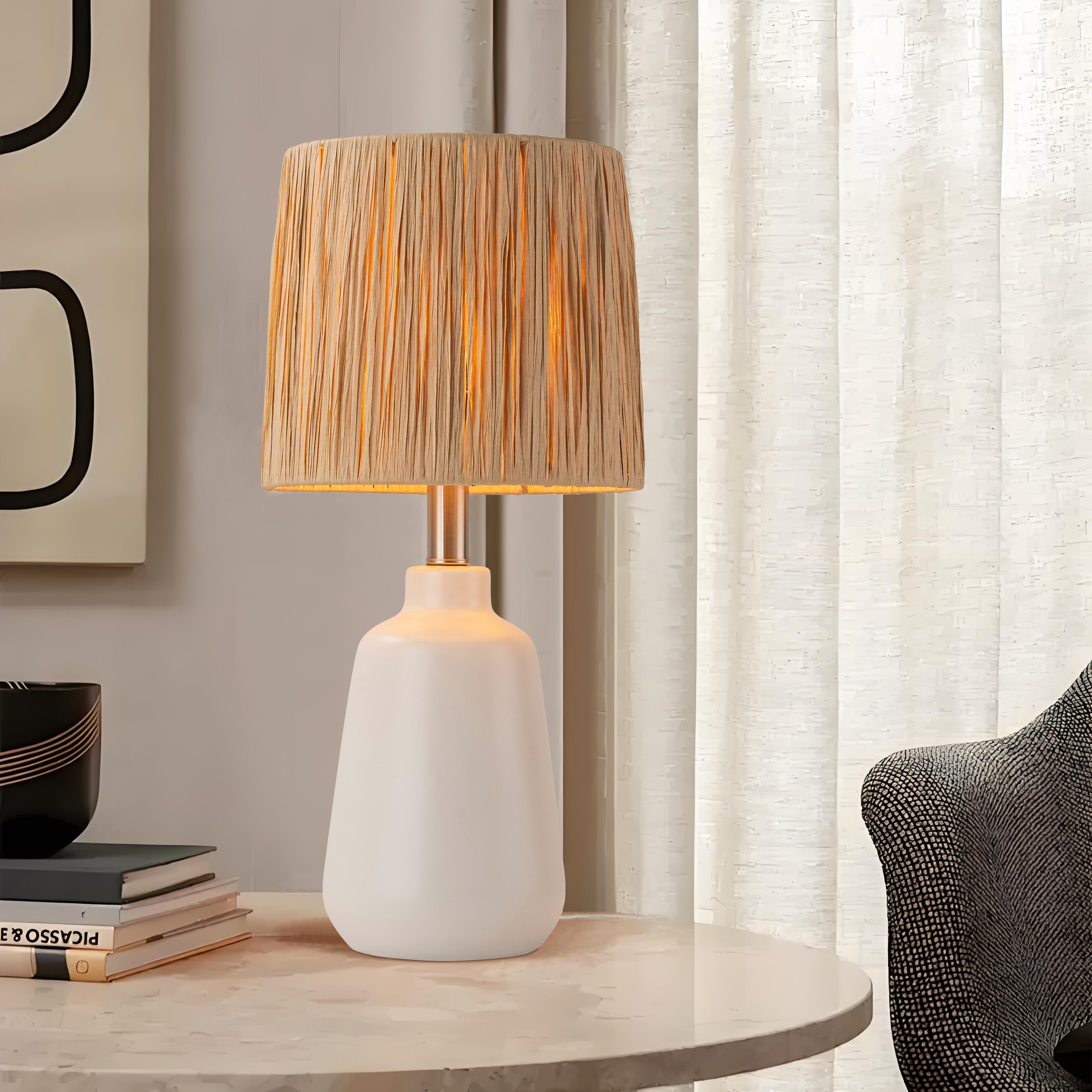 C Cattleya LCA2495-WS 18.5-Inches White LED Incandescent On/Off switch Table Lamp with Paper Shade