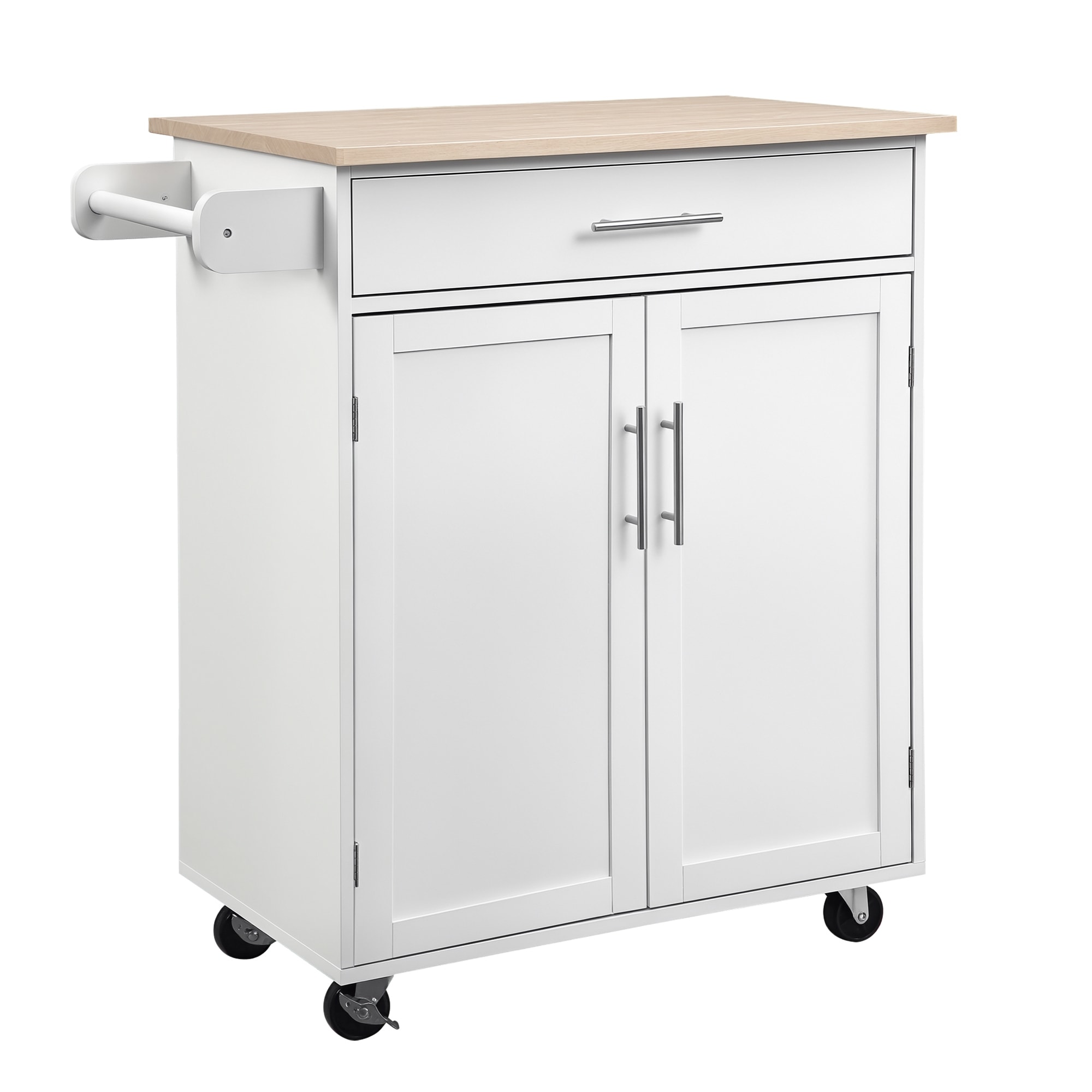 HomCom 801-112V80 Kitchen Island Cart Rolling Trolley Cart with Drawer  Storage Cabinet and Towel Rack  White