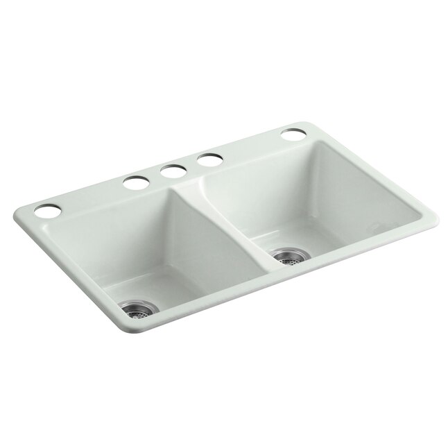 KOHLER Deerfield 33-in x 22-in Double Equal Bowl Undermount 5-Hole Residential Kitchen Sink KOHLER Deerfield 33-in x 22-in Double Equal Bowl Undermount 5-Hole Residential Kitchen Sink