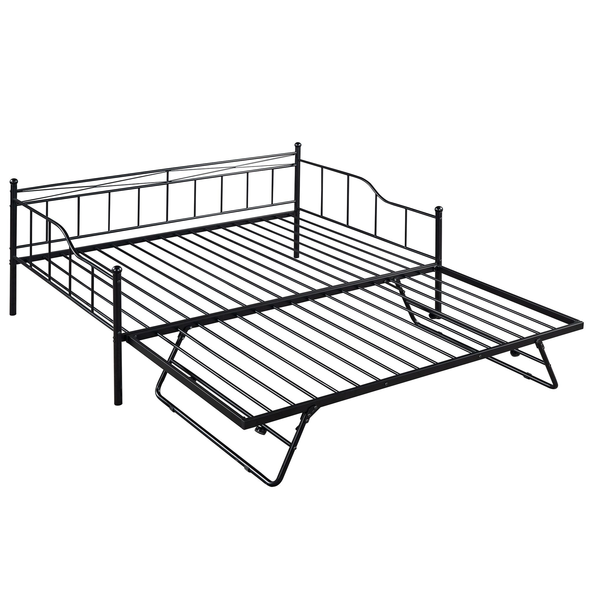 Yiekholo Contemporary Full Size Daybed with Pull Down Bed, Black Metal ...