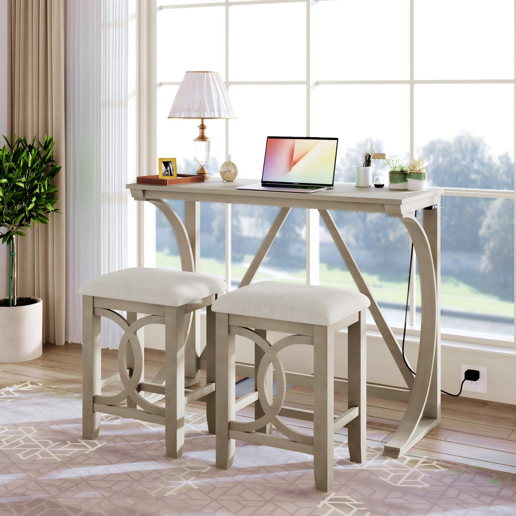 Cream Contemporary/Modern Dining Room Set with Rectangular Table ( Seats 2 )