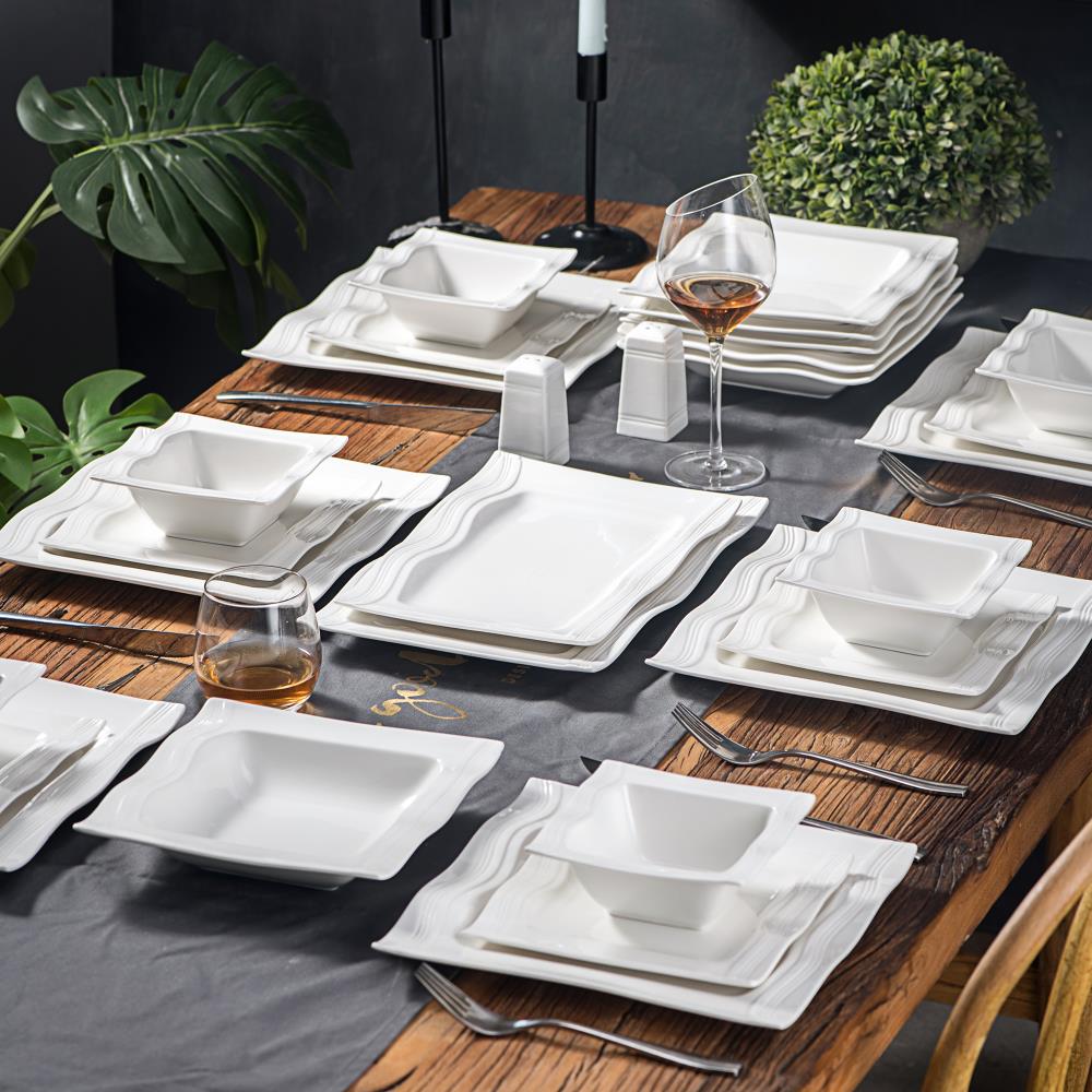 MALACASA Series Blance Porcelain Dinnerware Set Kitchen Dish Square Plates  Bowls