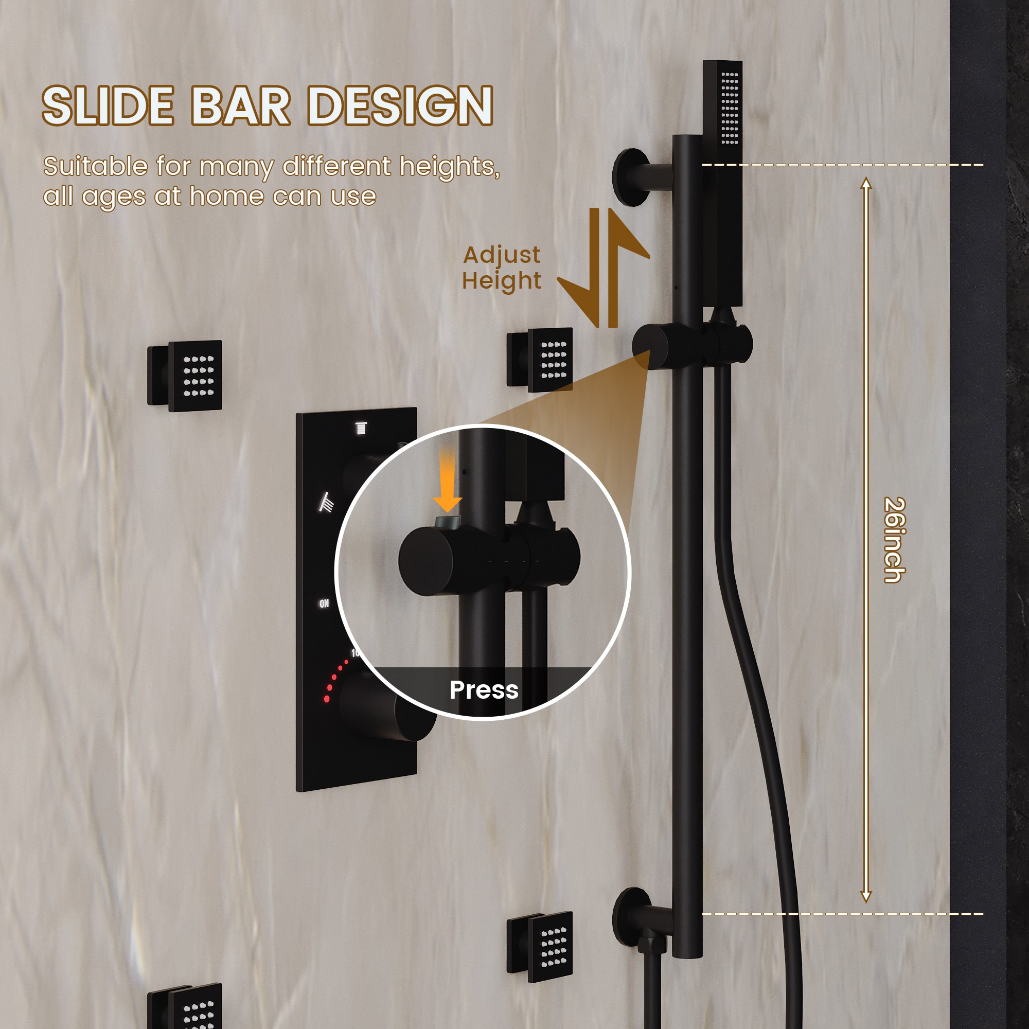 CASAINC CA-A4383-MB Showerhead-Bar-Panels - View #6