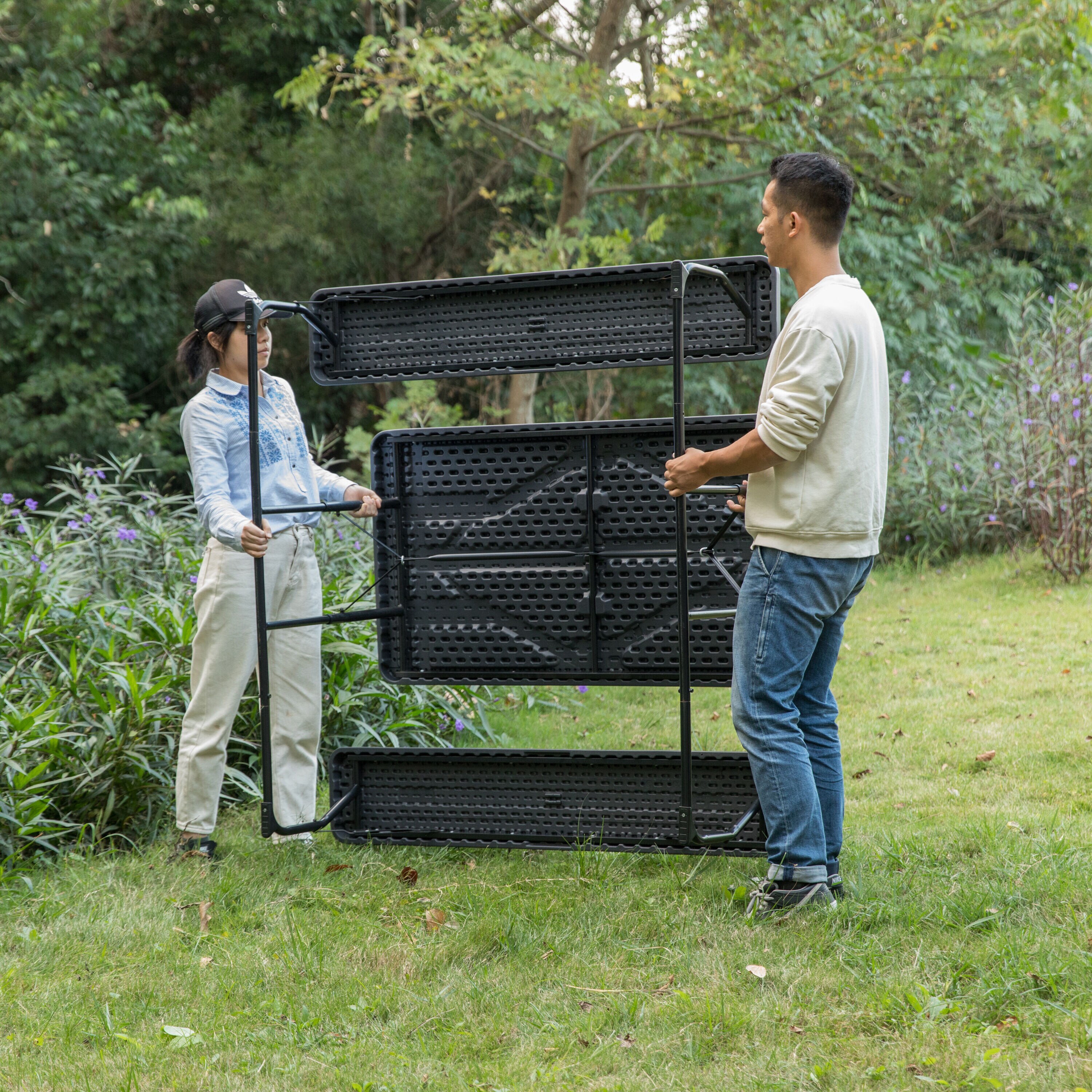 Gardenised 59 In Gray Plastic Rectangle Folding Picnic Table In The   62084731 